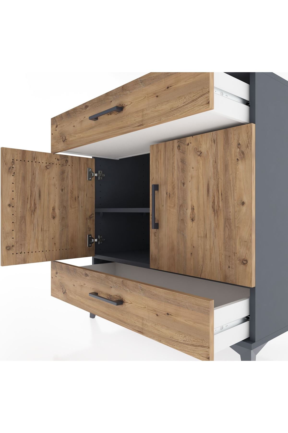 Hyperion Şifonyer 2 Raflı 2 Çekmeceli 2 Kapaklı 88x44x96 Antrasit-Çam