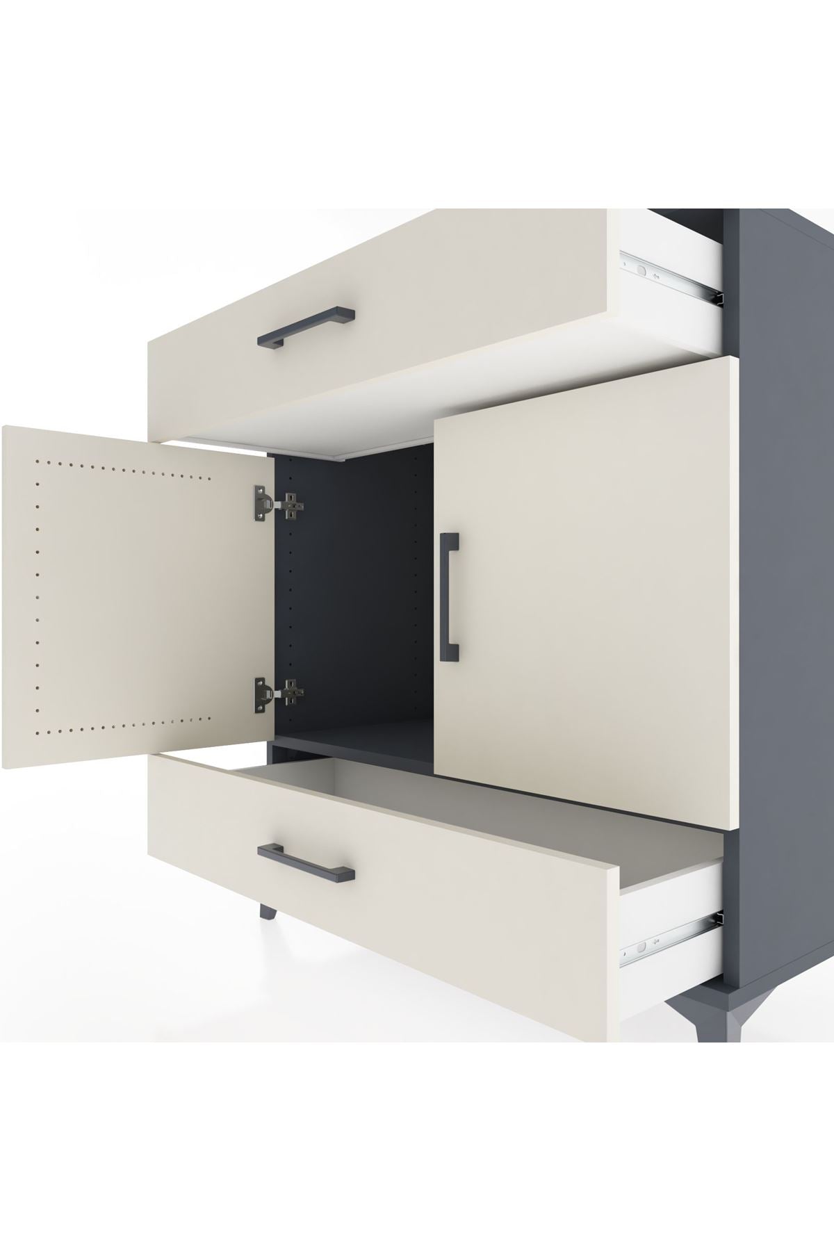 Hyperion Şifonyer 2 Çekmeceli 2 Kapaklı 88x44x96 Antrasit-Aytaşı