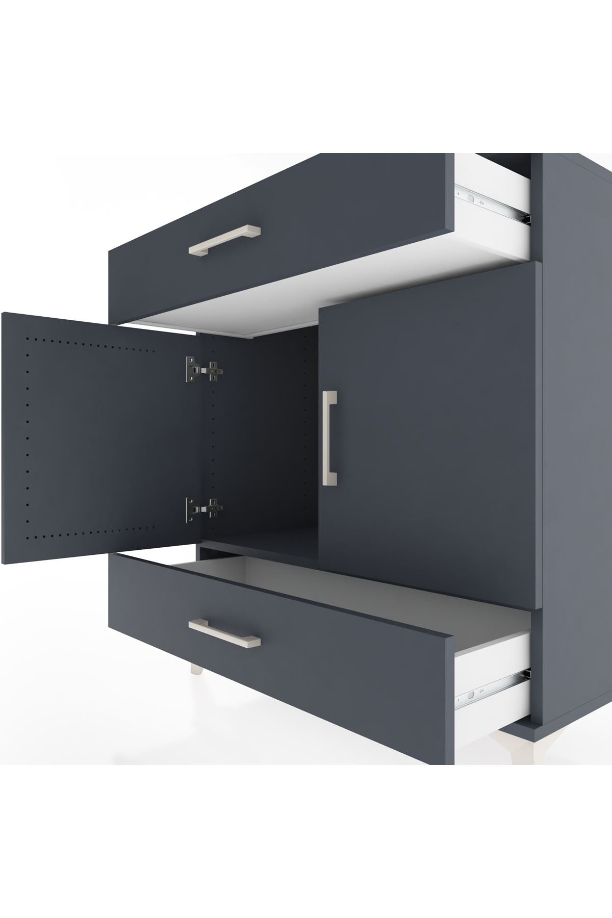 Hyperion Şifonyer 2 Çekmeceli 2 Kapaklı 88x44x96 Antrasit-Antrasit