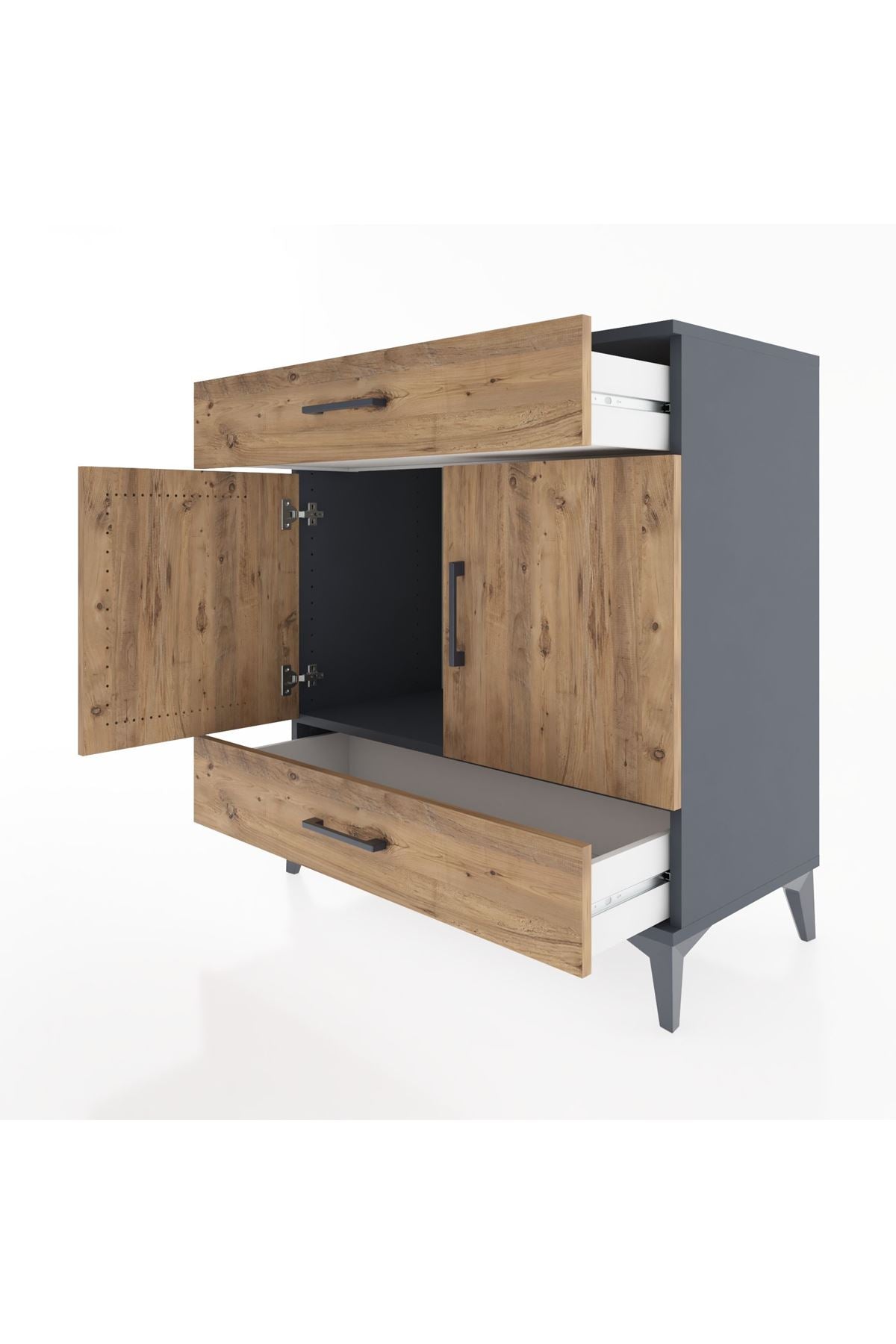 Hyperion Şifonyer 2 Çekmeceli 2 Kapaklı 88x44x96 Antrasit-Çam