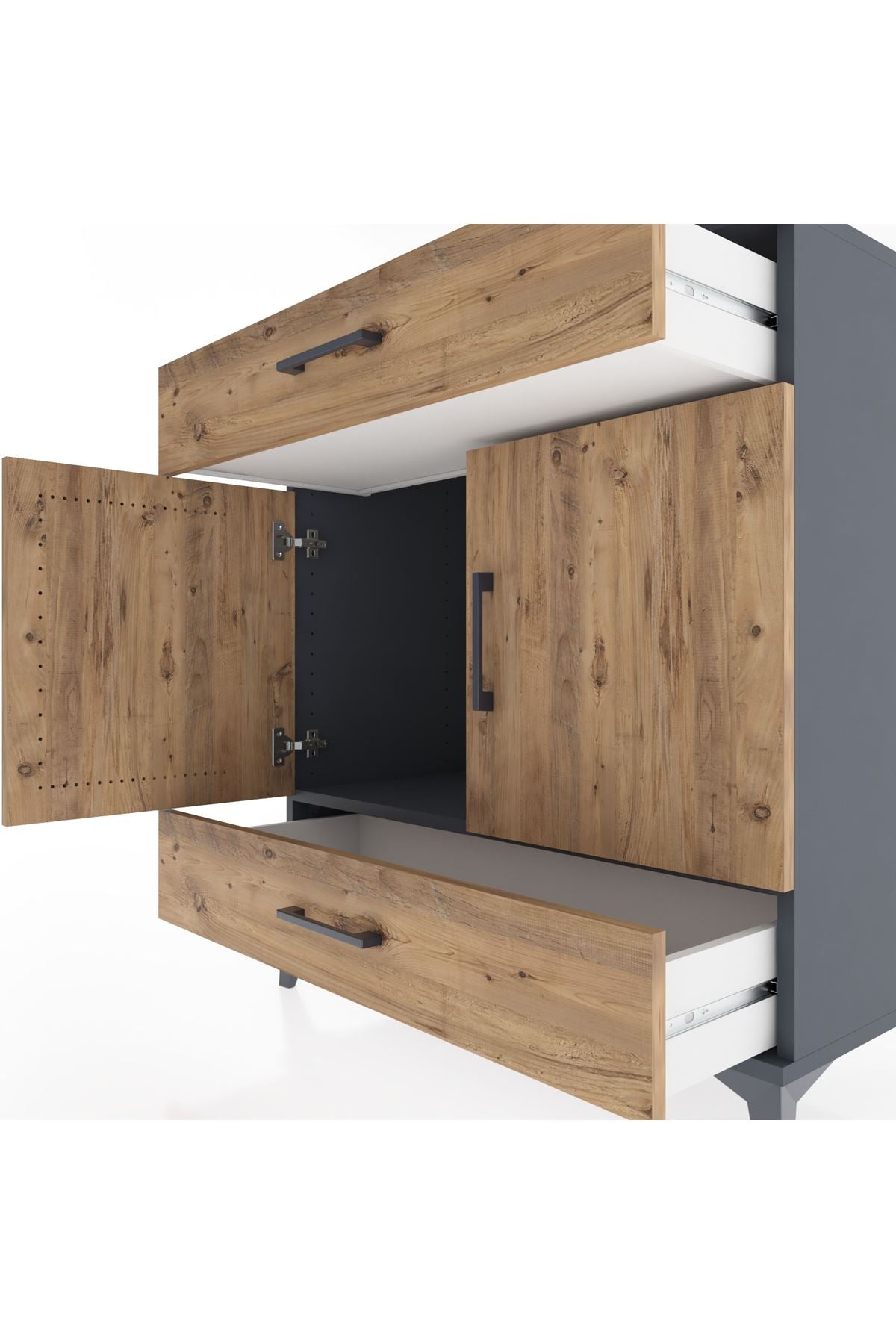 Hyperion Şifonyer 2 Çekmeceli 2 Kapaklı 88x44x96 Antrasit-Çam