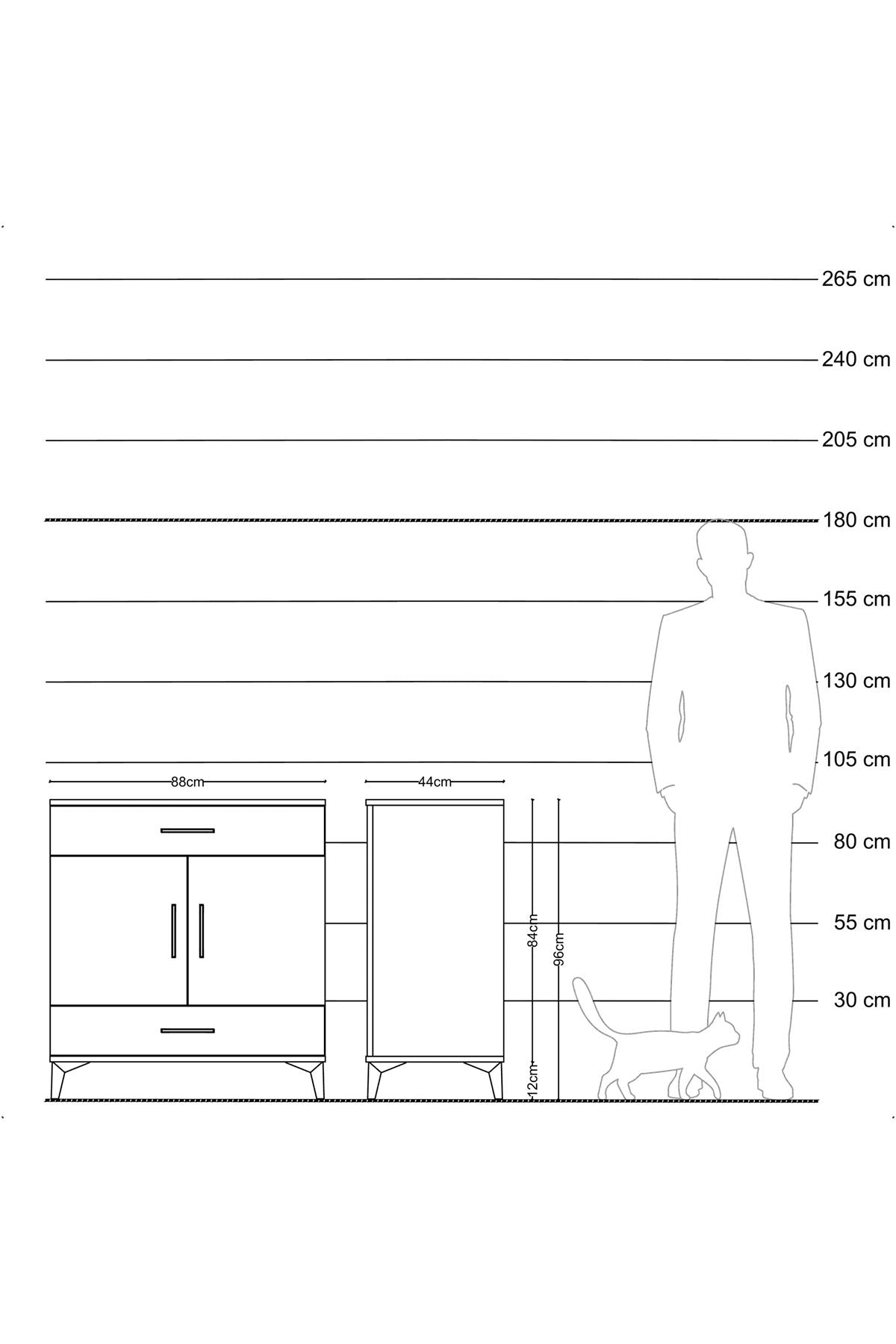 Hyperion Şifonyer 2 Çekmeceli 2 Kapaklı 88x44x96 Antrasit-Çam