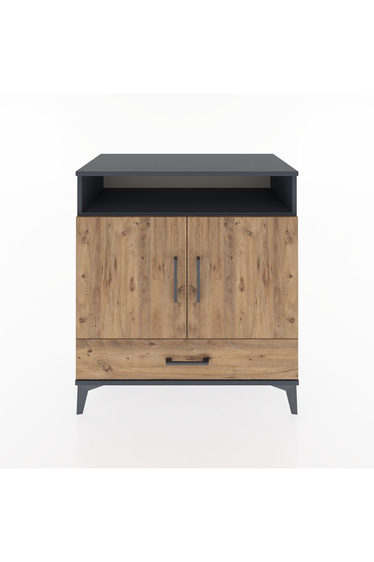 Hyperion Şifonyer 4 Raflı Tek Çekmeceli 2 Kapaklı 88x44x96 Antrasit-Çam