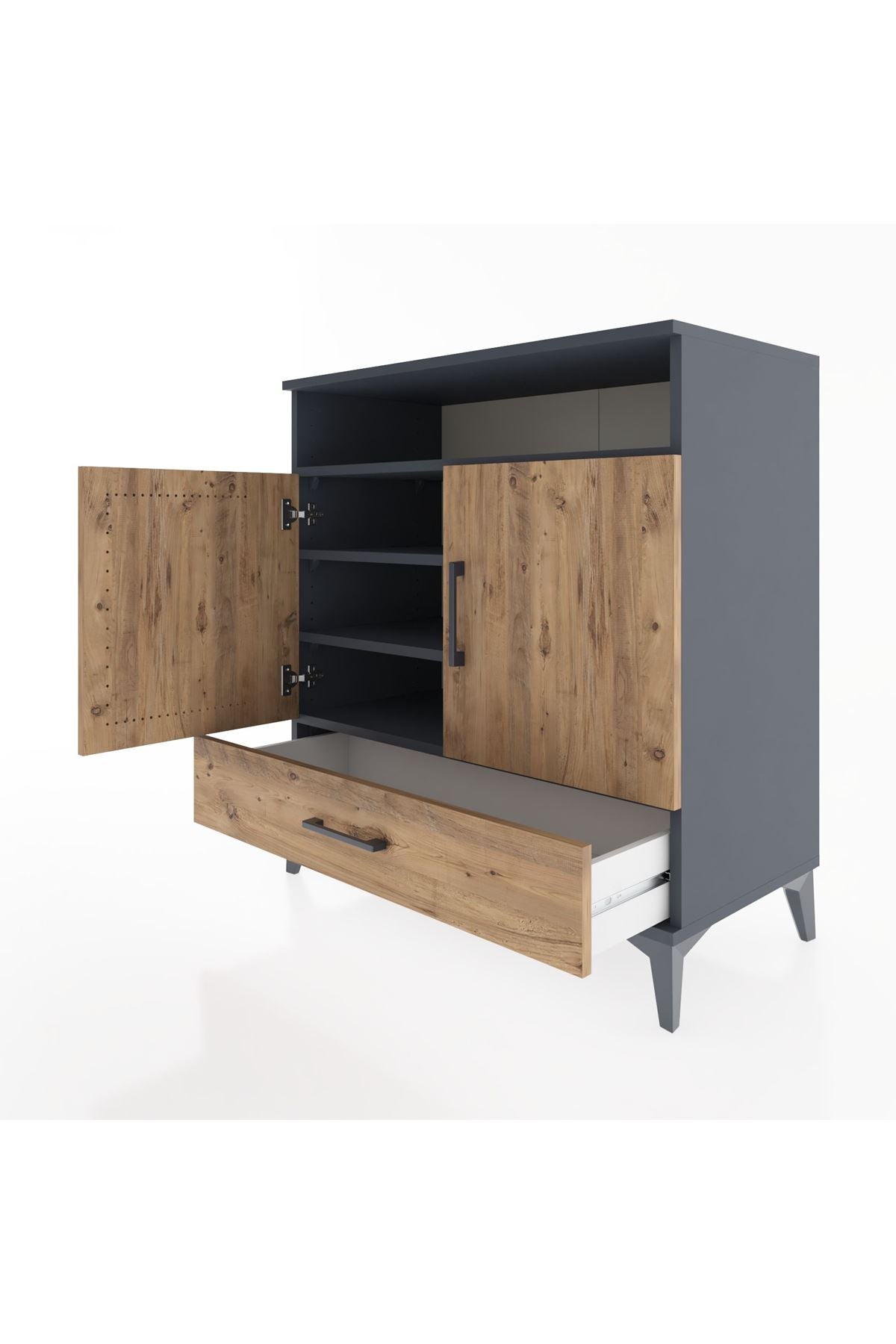 Hyperion Şifonyer 4 Raflı Tek Çekmeceli 2 Kapaklı 88x44x96 Antrasit-Çam