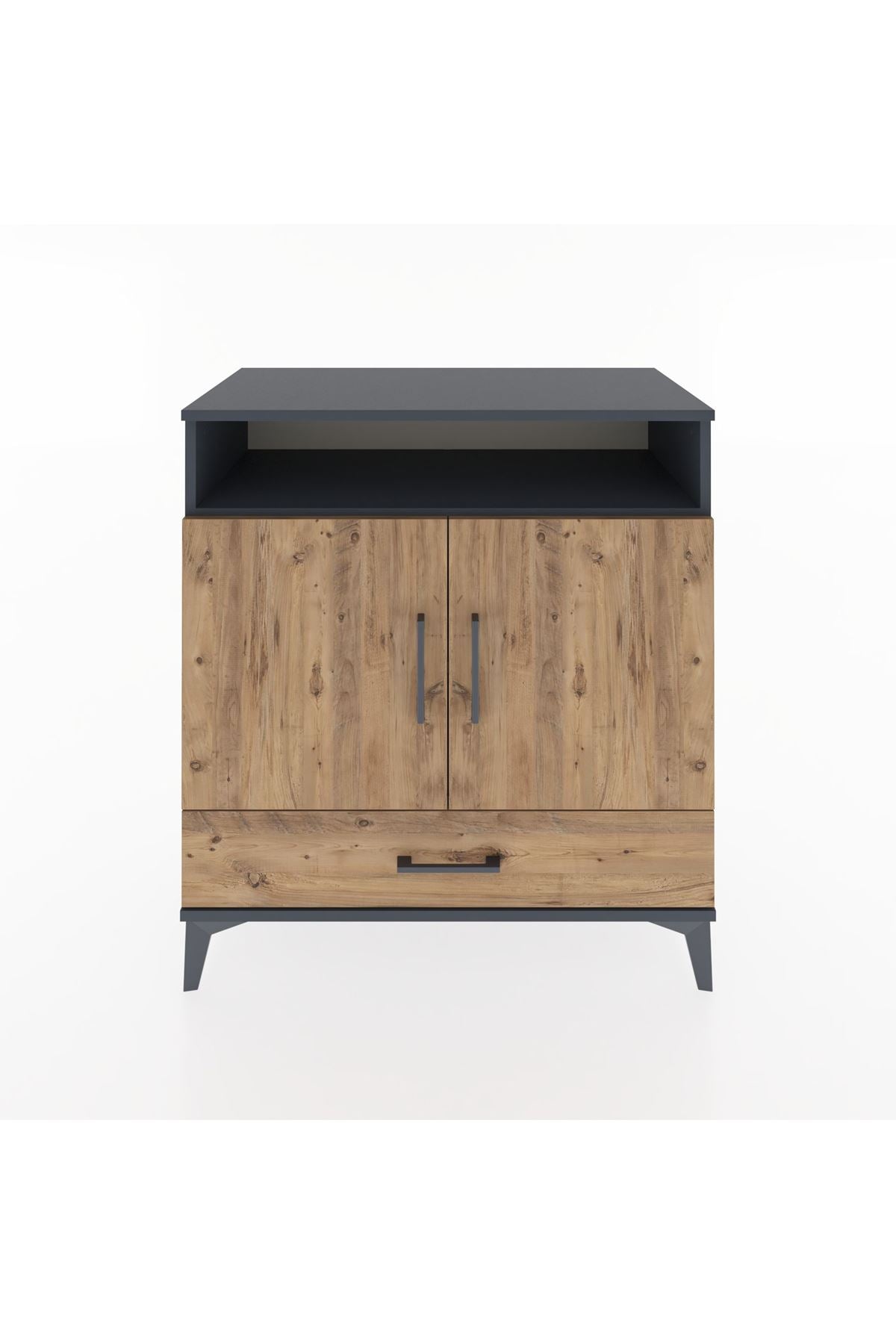 Hyperion Şifonyer 3 Raflı Tek Çekmeceli 2 Kapaklı 88x44x96 Antrasit-Çam