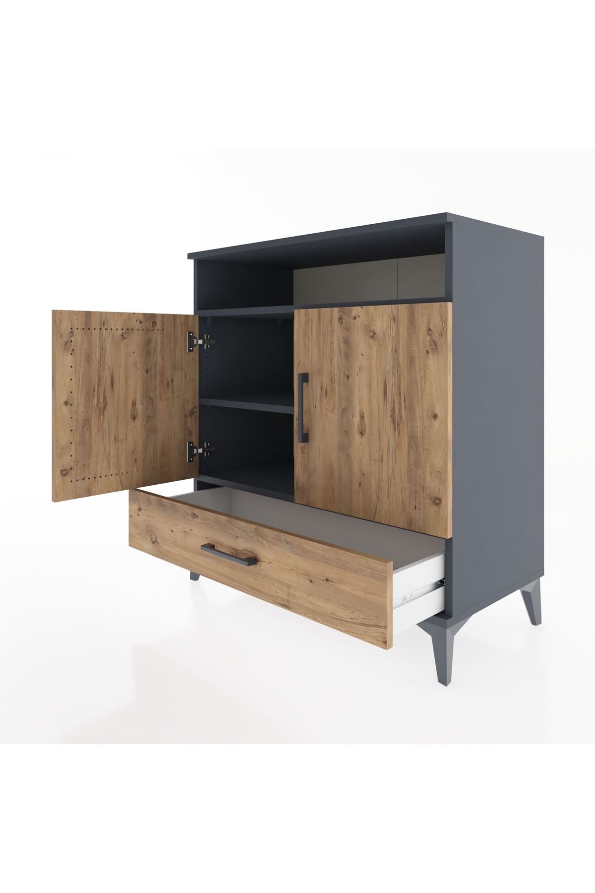 Hyperion Şifonyer 3 Raflı Tek Çekmeceli 2 Kapaklı 88x44x96 Antrasit-Çam