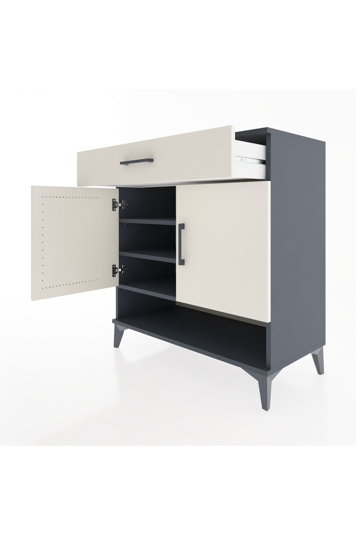 Hyperion Şifonyer 3 Raflı Tek Çekmeceli 2 Kapaklı 88x44x96 Antrasit-Aytaşı