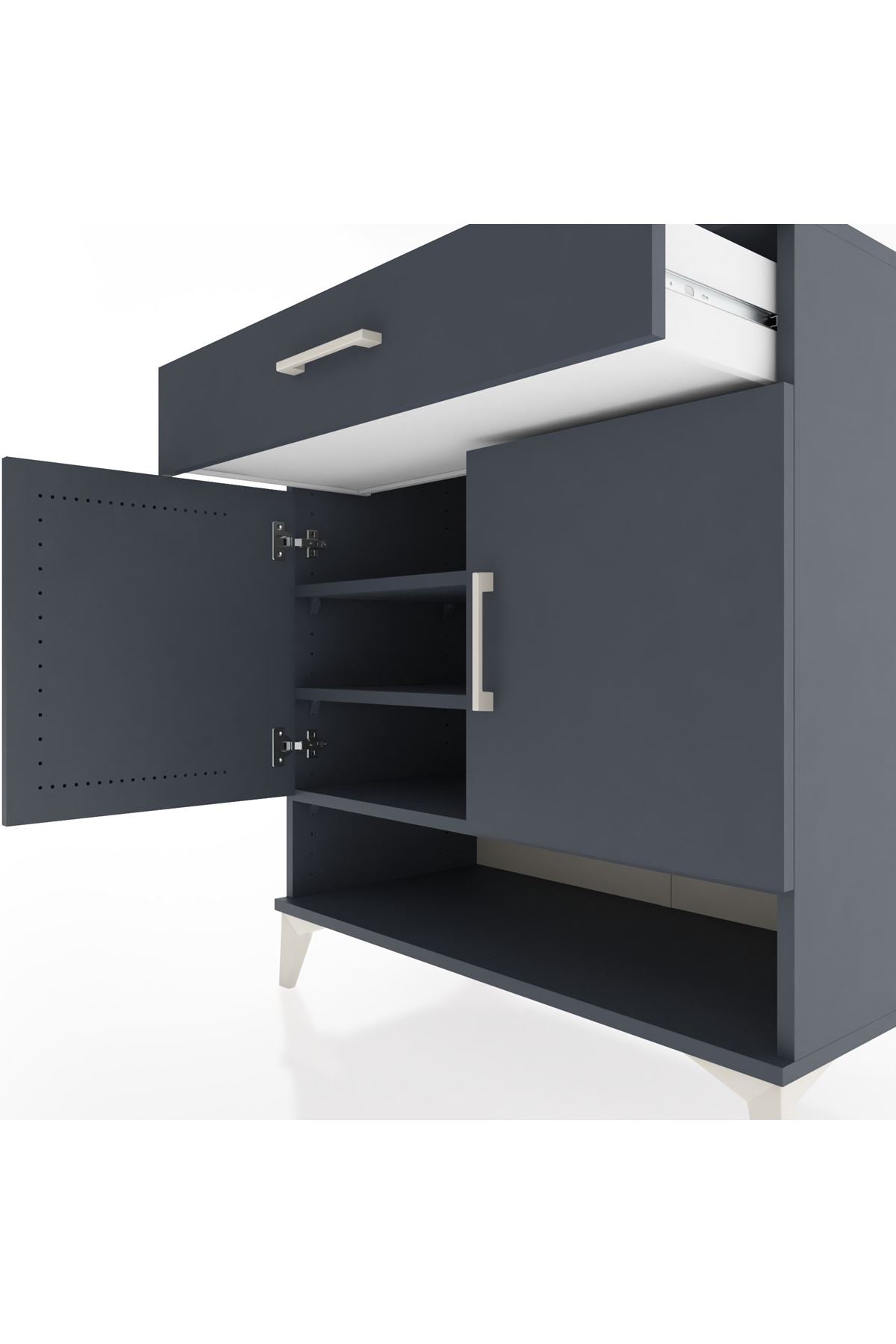 Hyperion Şifonyer 3 Raflı Tek Çekmeceli 2 Kapaklı 88x44x96 Antrasit-Antrasit