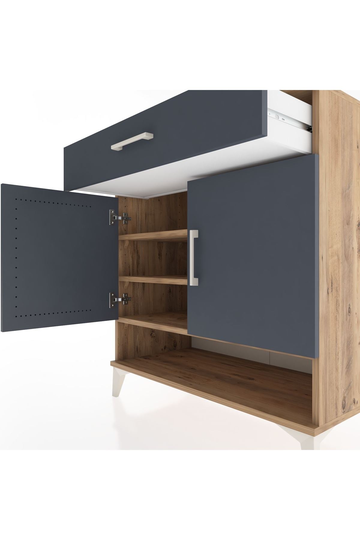 Hyperion Şifonyer 3 Raflı Tek Çekmeceli 2 Kapaklı 88x44x96 Çam-Antrasit