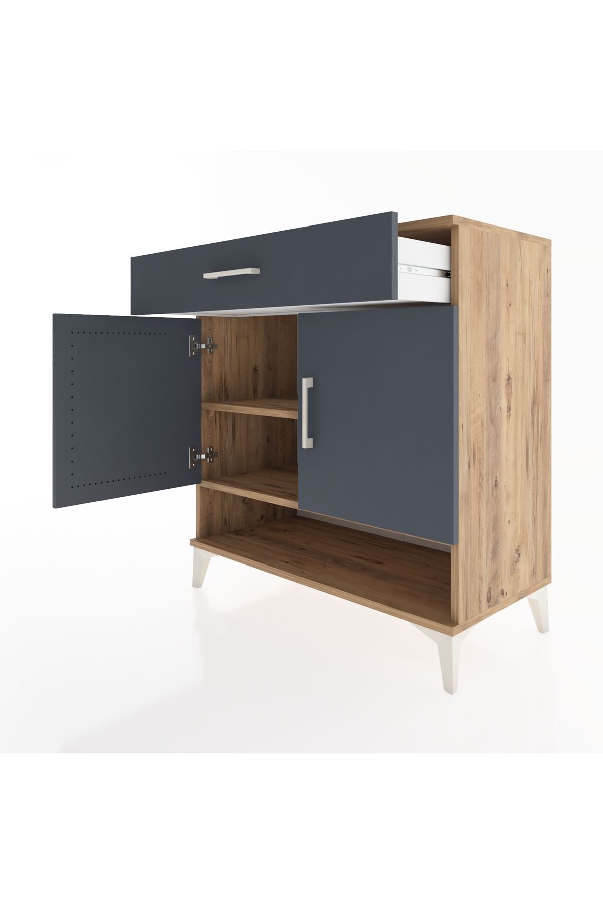 Hyperion Şifonyer 2 Raflı Tek Çekmeceli 2 Kapaklı 88x44x96 Çam-Antrasit