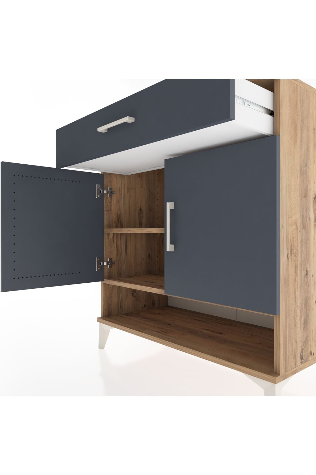 Hyperion Şifonyer 2 Raflı Tek Çekmeceli 2 Kapaklı 88x44x96 Çam-Antrasit