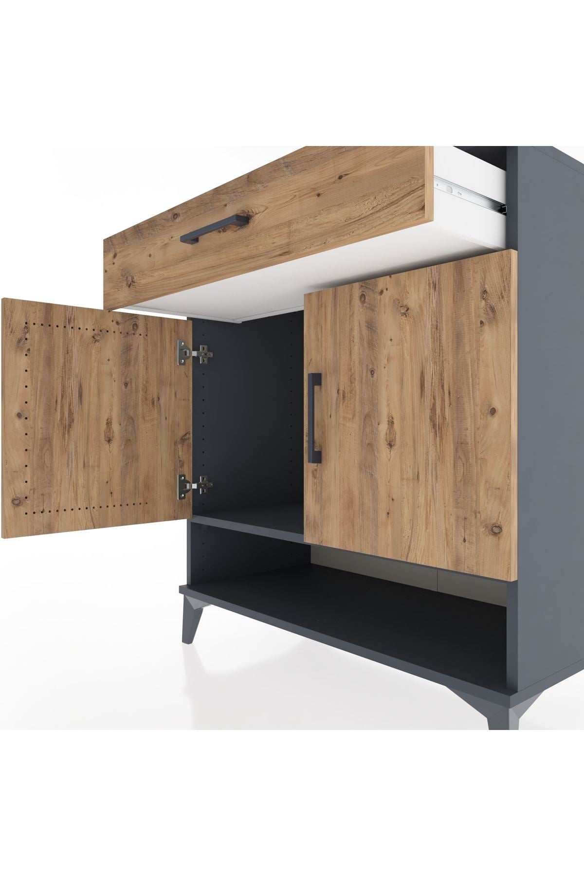 Hyperion Şifonyer Tek Raflı Tek Çekmeceli 2 Kapaklı 88x44x96 Antrasit-Çam