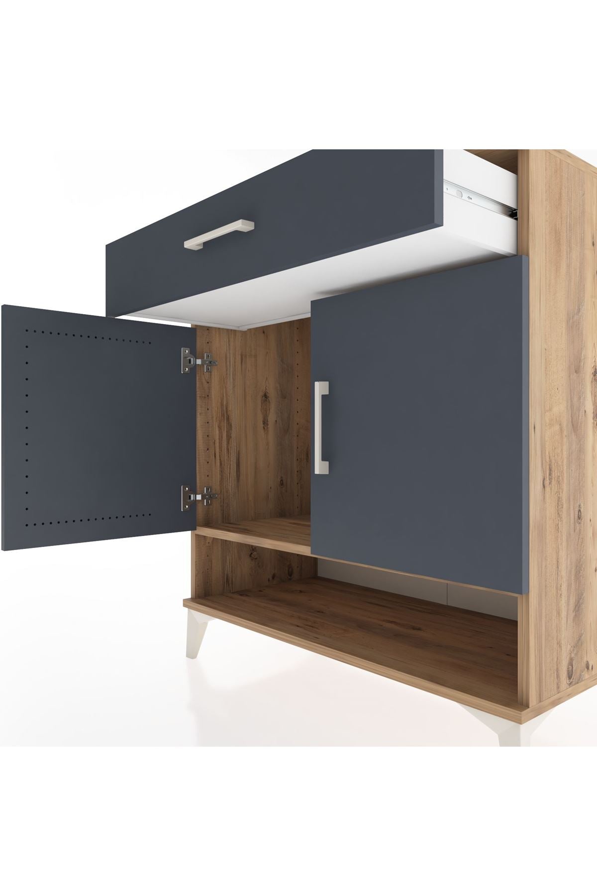 Hyperion Şifonyer Tek Raflı Tek Çekmeceli 2 Kapaklı 88x44x96 Çam-Antrasit