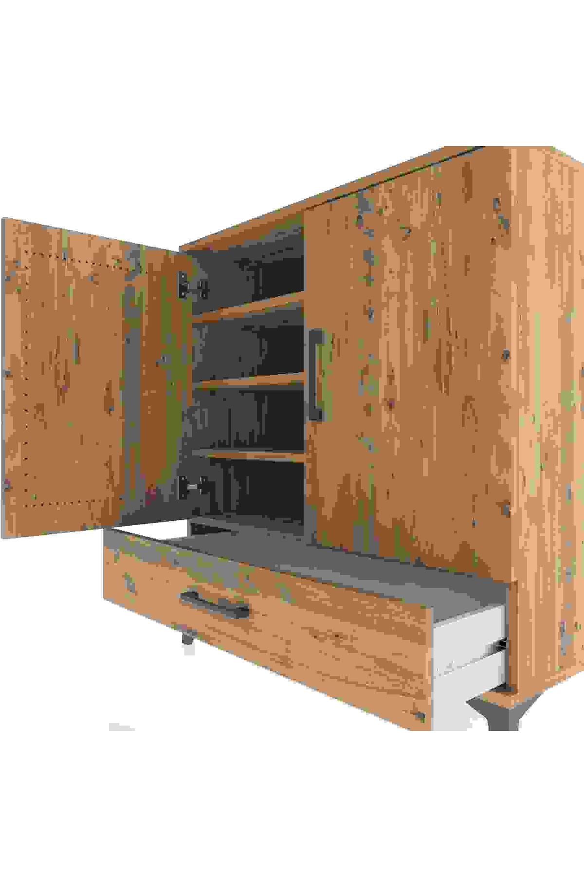 Hyperion Şifonyer 4 Raflı Tek Çekmeceli 2 Kapaklı 88x44x96 Çam-Çam