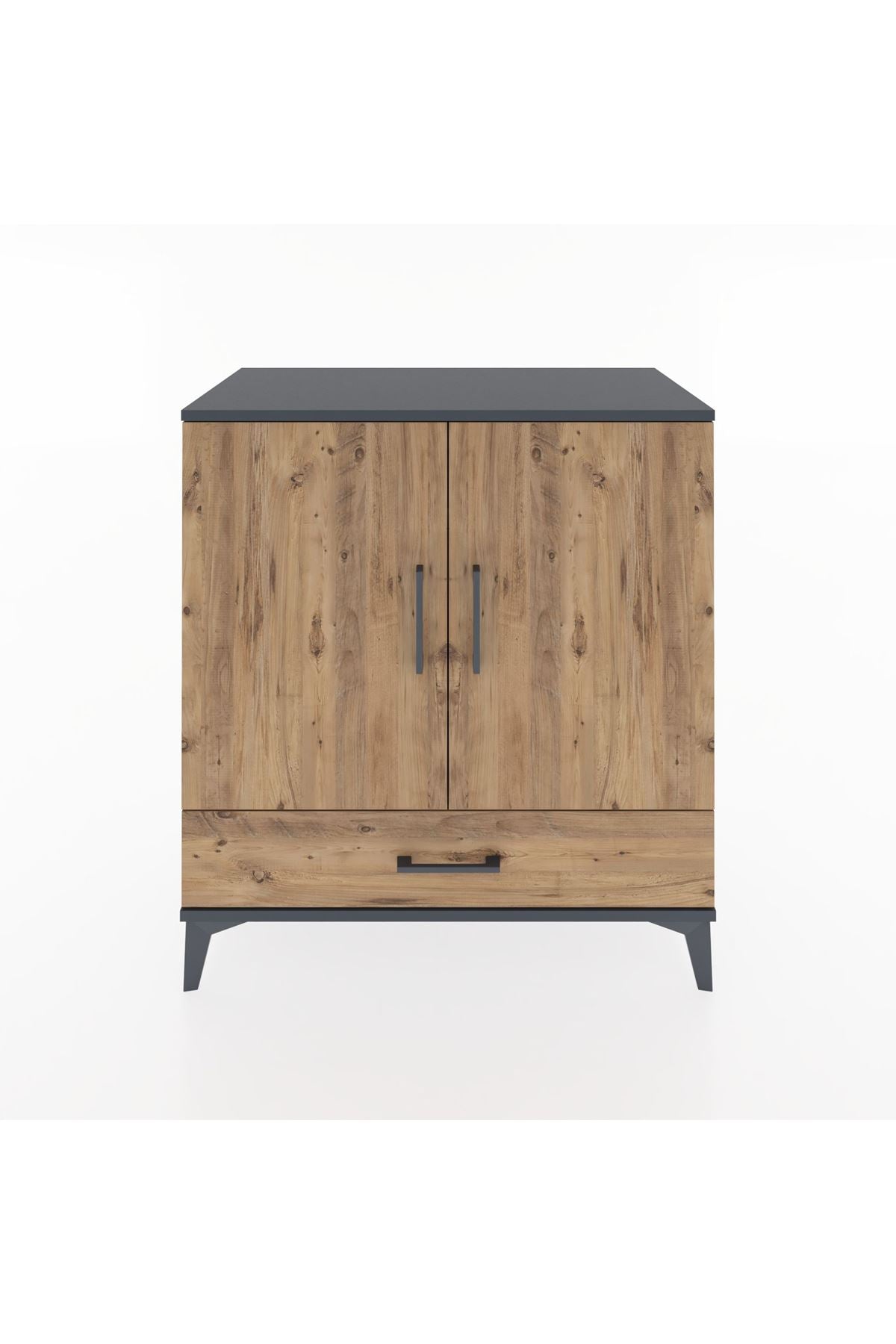 Hyperion Şifonyer 3 Raflı Tek Çekmeceli 2 Kapaklı 88x44x96 Antrasit-Çam