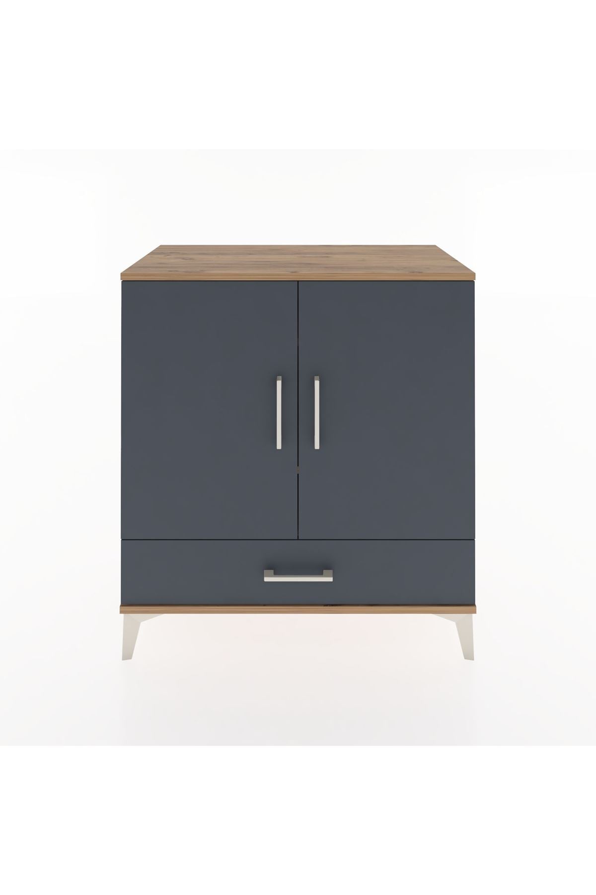 Hyperion Şifonyer 3 Raflı Tek Çekmeceli 2 Kapaklı 88x44x96 Çam-Antrasit