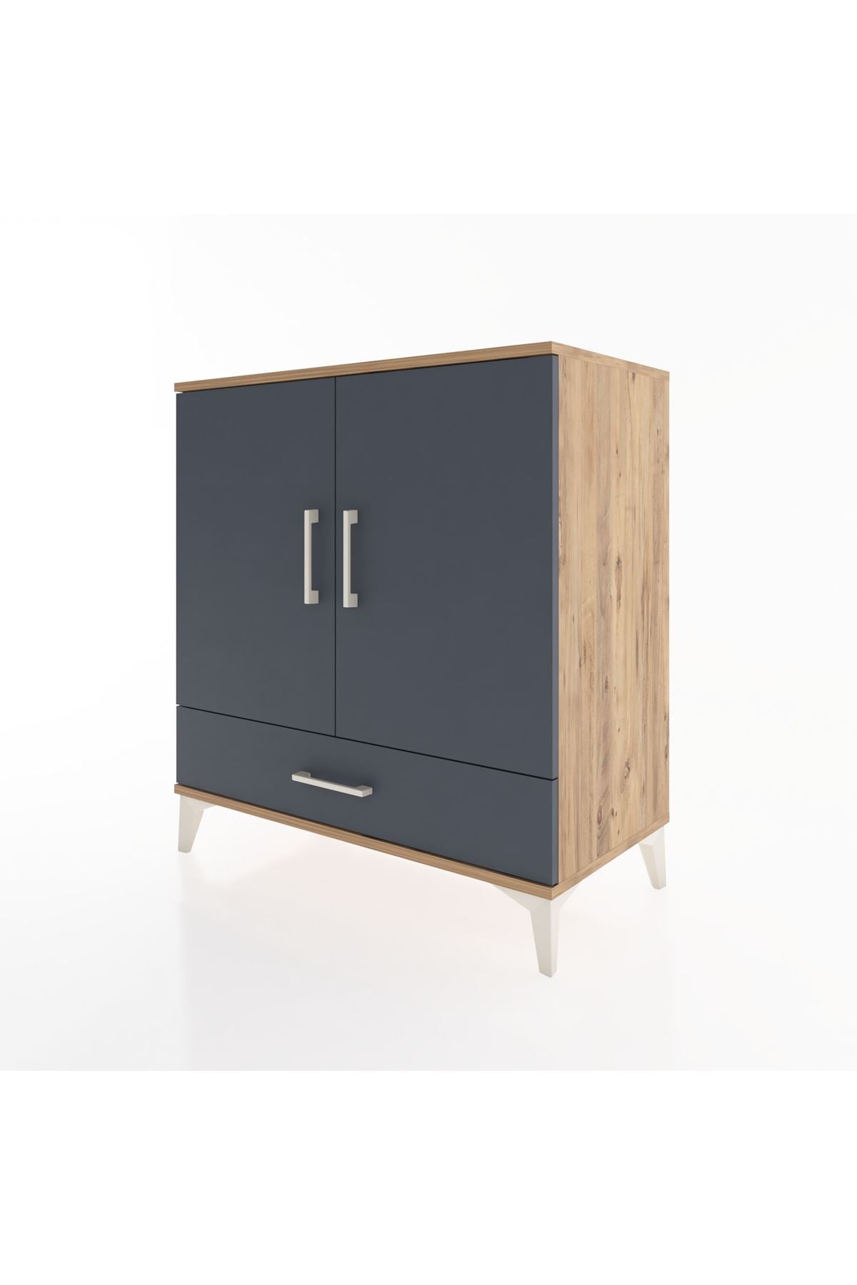 Hyperion Şifonyer 3 Raflı Tek Çekmeceli 2 Kapaklı 88x44x96 Çam-Antrasit