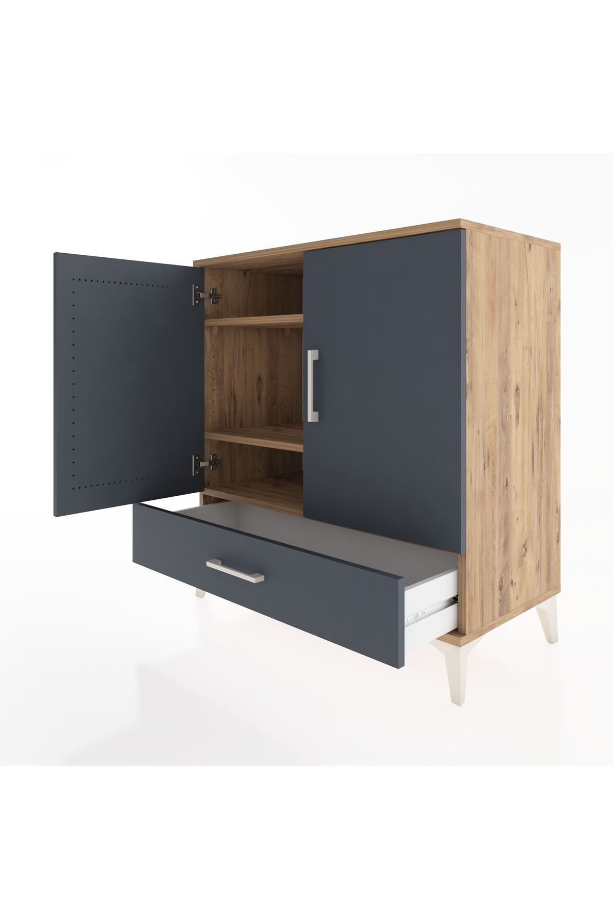 Hyperion Şifonyer 3 Raflı Tek Çekmeceli 2 Kapaklı 88x44x96 Çam-Antrasit