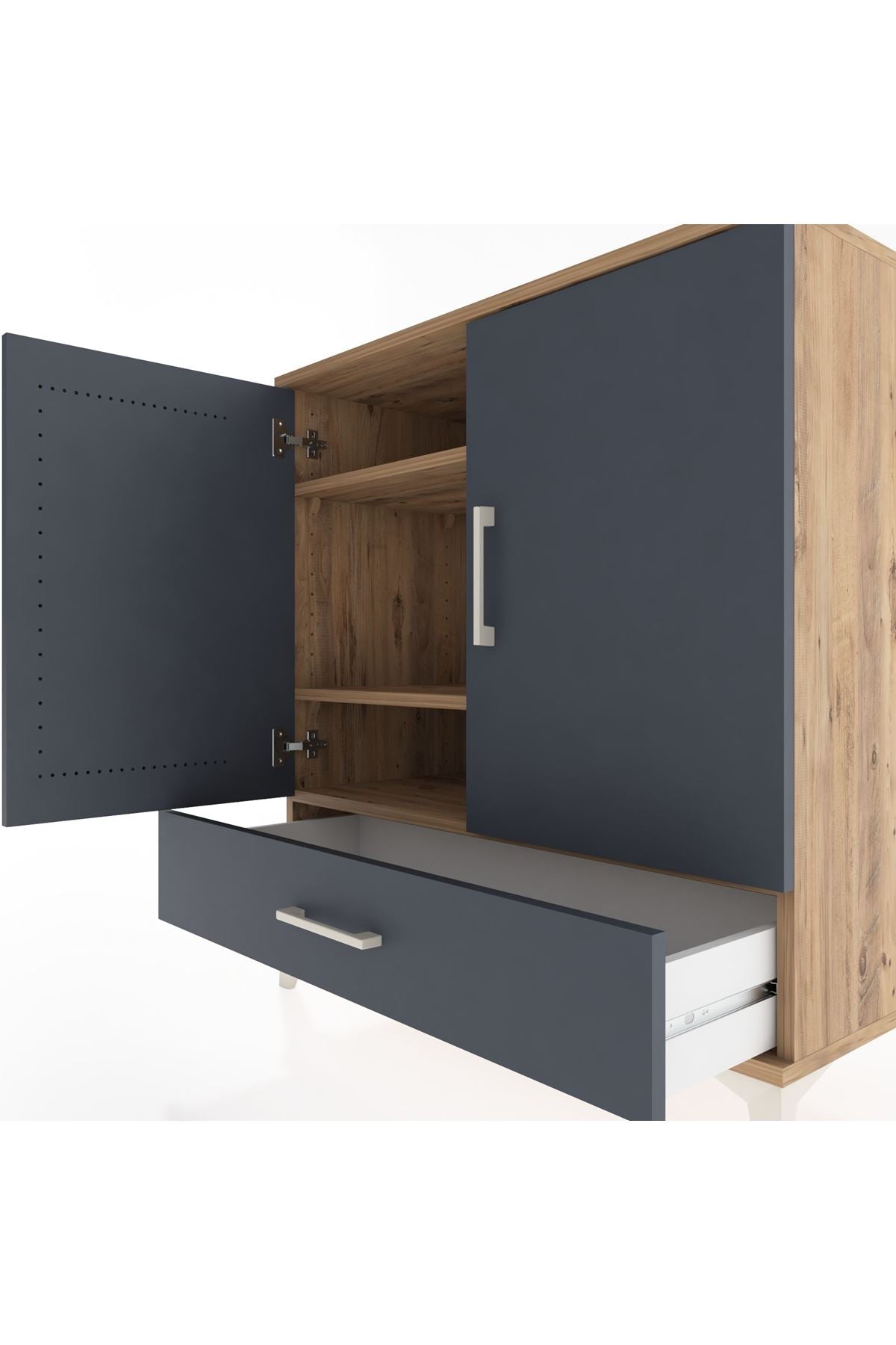 Hyperion Şifonyer 3 Raflı Tek Çekmeceli 2 Kapaklı 88x44x96 Çam-Antrasit