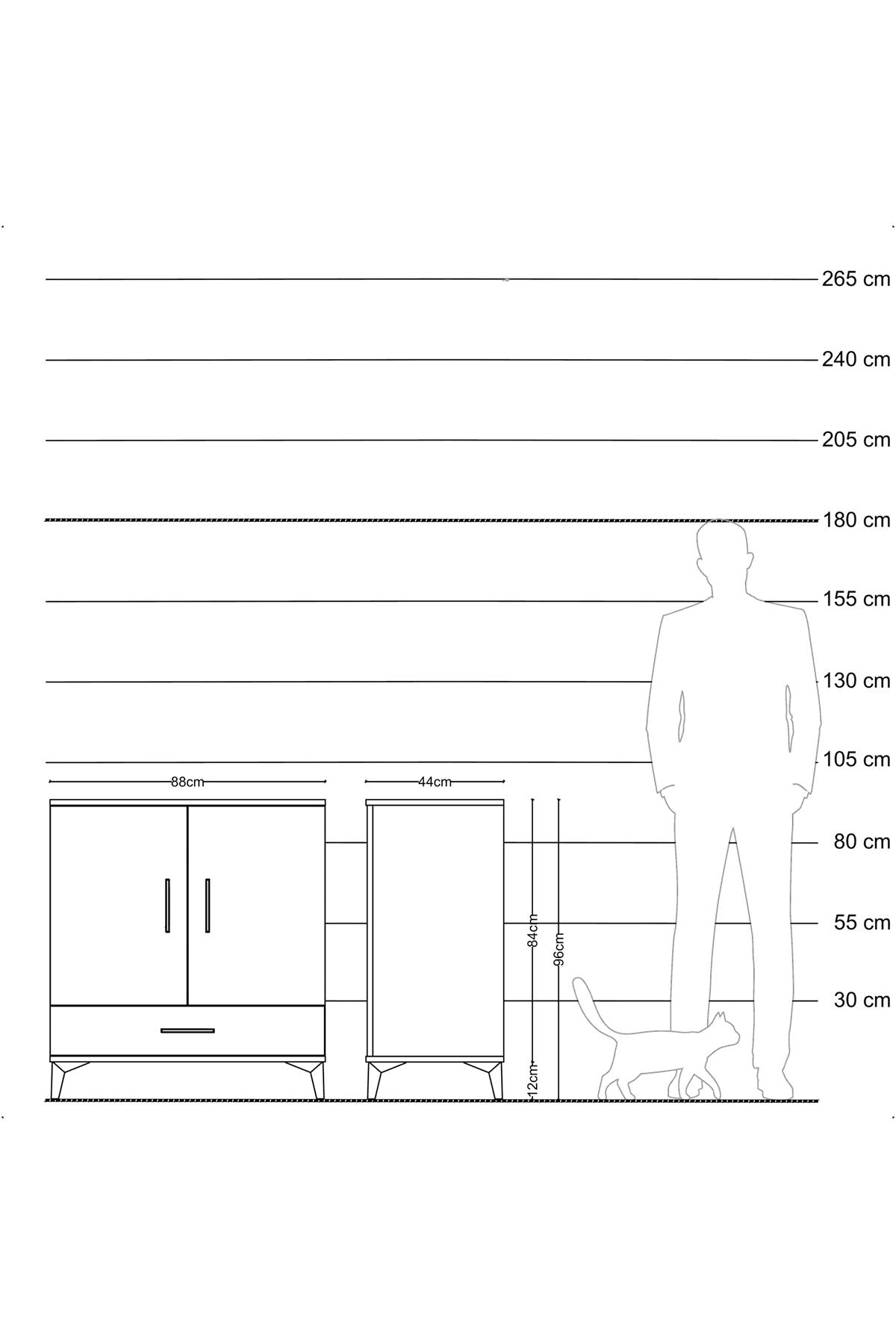 Hyperion Şifonyer 2 Raflı Tek Çekmeceli 2 Kapaklı 88x44x96 Antrasit-Aytaşı