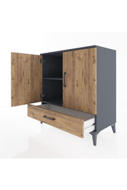 Hyperion Şifonyer 2 Raflı Tek Çekmeceli 2 Kapaklı 88x44x96 Antrasit-Çam