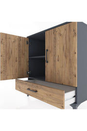 Hyperion Şifonyer 2 Raflı Tek Çekmeceli 2 Kapaklı 88x44x96 Antrasit-Çam