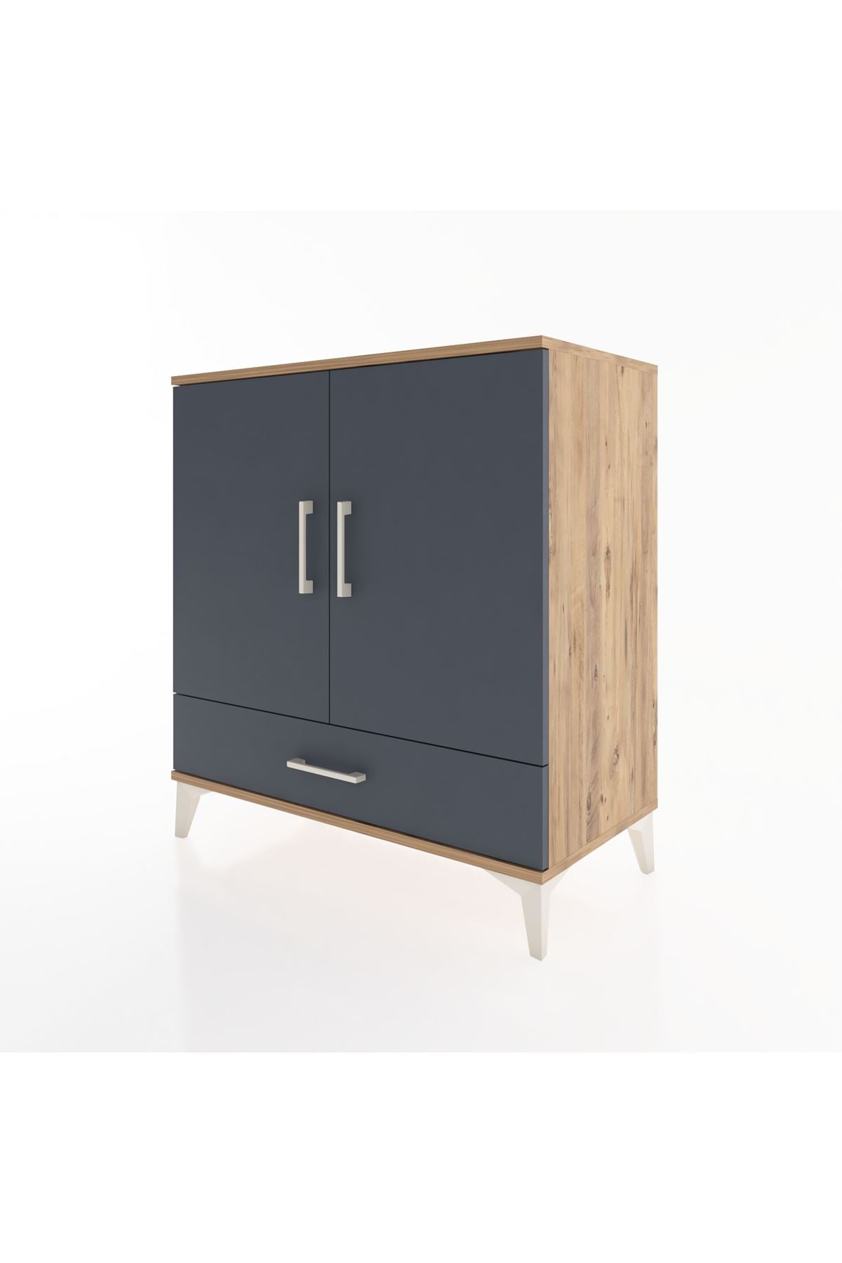 Hyperion Şifonyer 2 Raflı Tek Çekmeceli 2 Kapaklı 88x44x96 Çam-Antrasit
