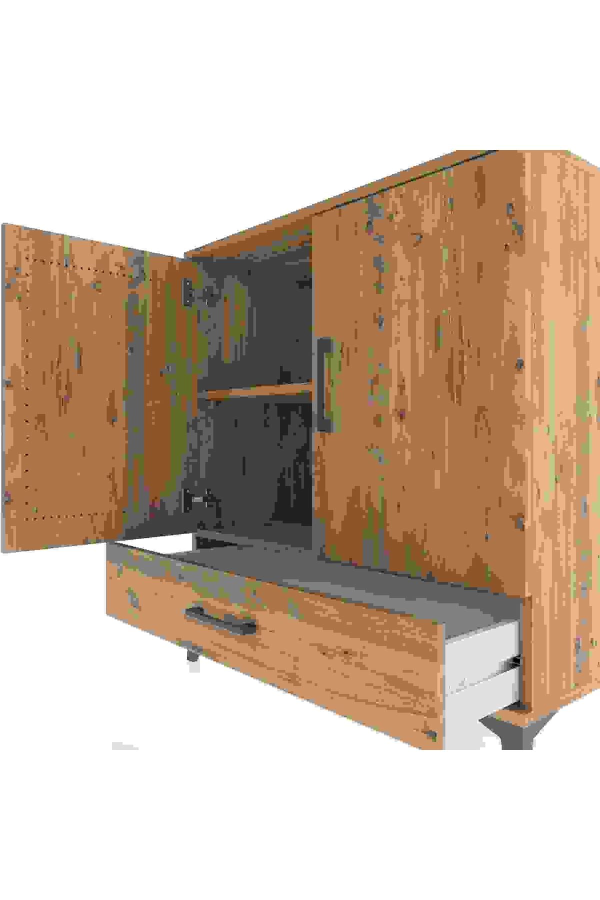 Hyperion Şifonyer 2 Raflı Tek Çekmeceli 2 Kapaklı 88x44x96 Çam-Çam