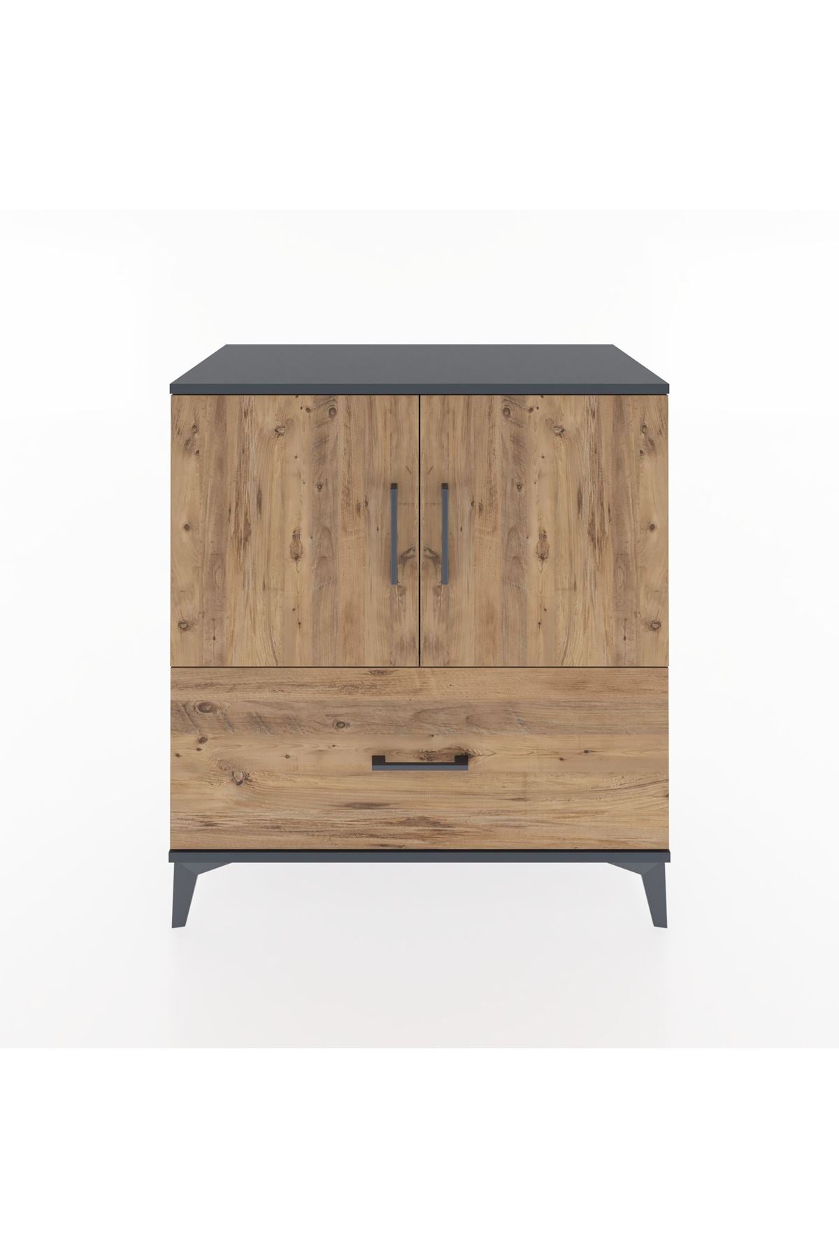 Hyperion Şifonyer 3 Raflı Tek Çekmeceli 2 Kapaklı 88x44x96 Antrasit-Çam