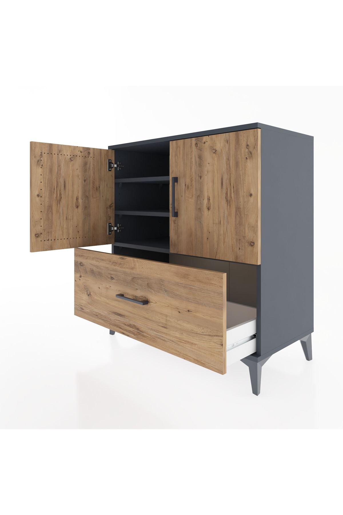 Hyperion Şifonyer 3 Raflı Tek Çekmeceli 2 Kapaklı 88x44x96 Antrasit-Çam