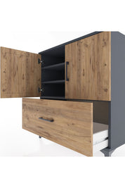 Hyperion Şifonyer 3 Raflı Tek Çekmeceli 2 Kapaklı 88x44x96 Antrasit-Çam