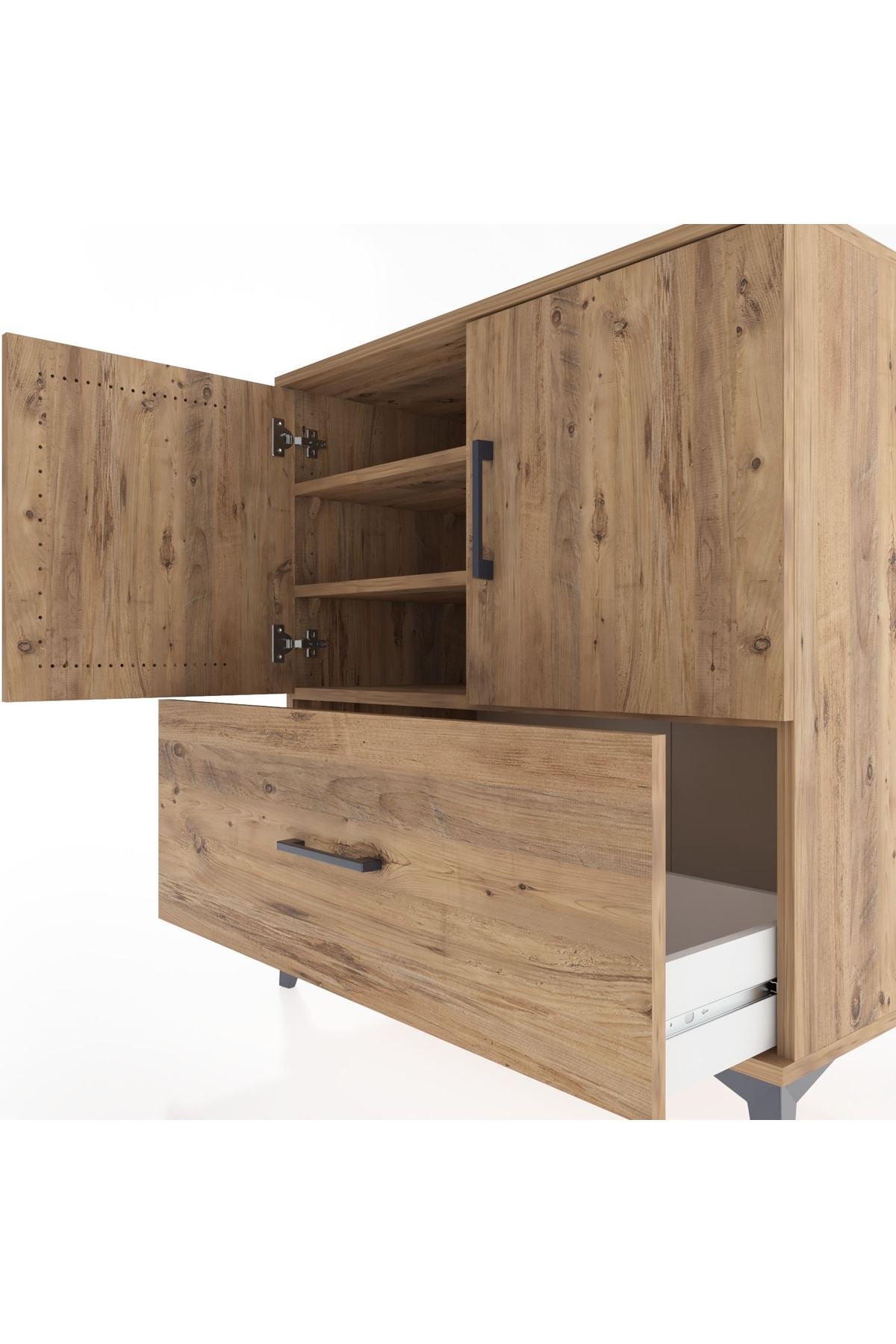 Hyperion Şifonyer 3 Raflı Tek Çekmeceli 2 Kapaklı 88x44x96 Çam-Çam