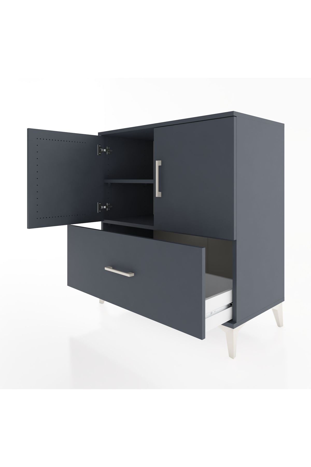 Hyperion Şifonyer 2 Raflı Tek Çekmeceli 2 Kapaklı 88x44x96 Antrasit-Antrasit