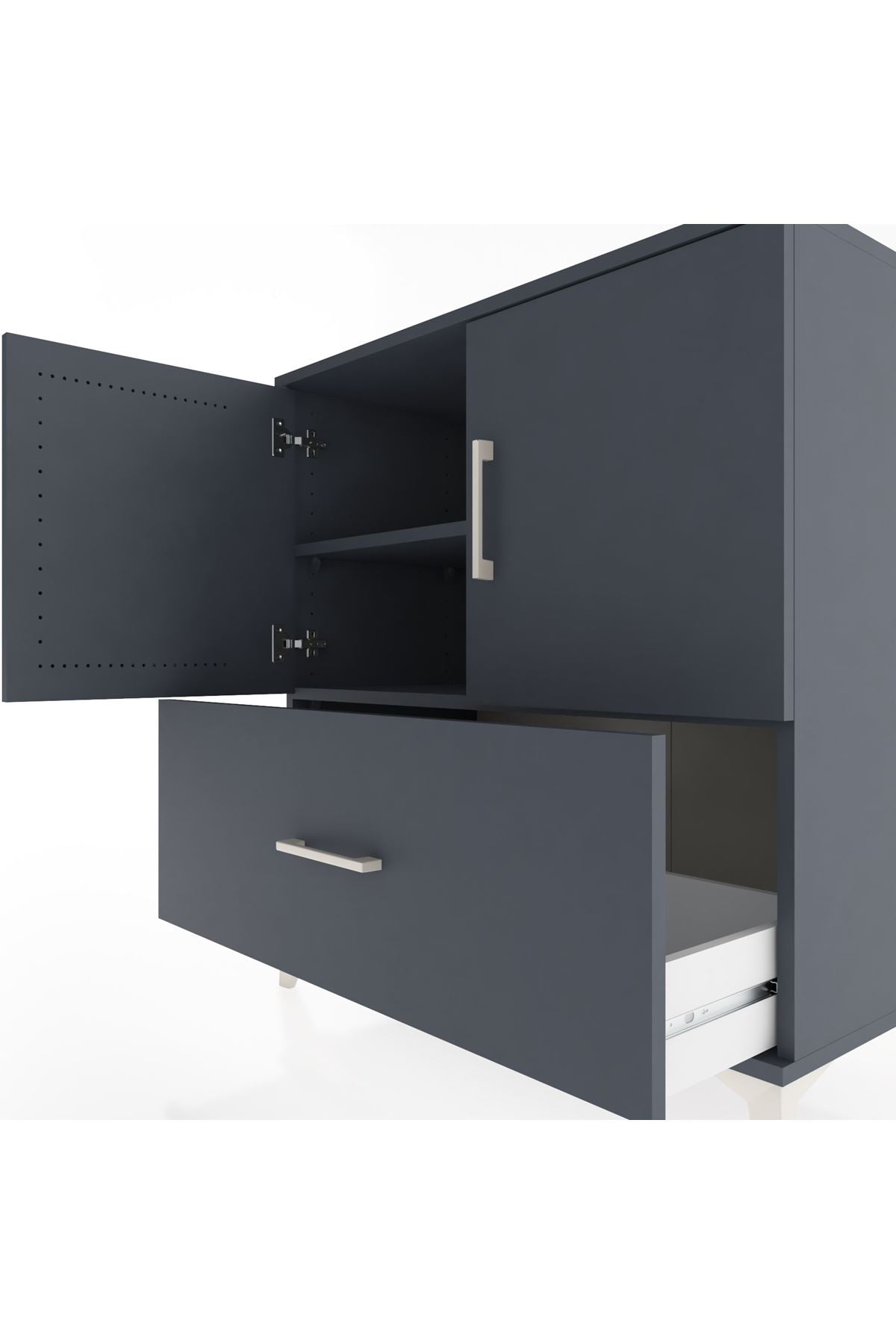 Hyperion Şifonyer 2 Raflı Tek Çekmeceli 2 Kapaklı 88x44x96 Antrasit-Antrasit