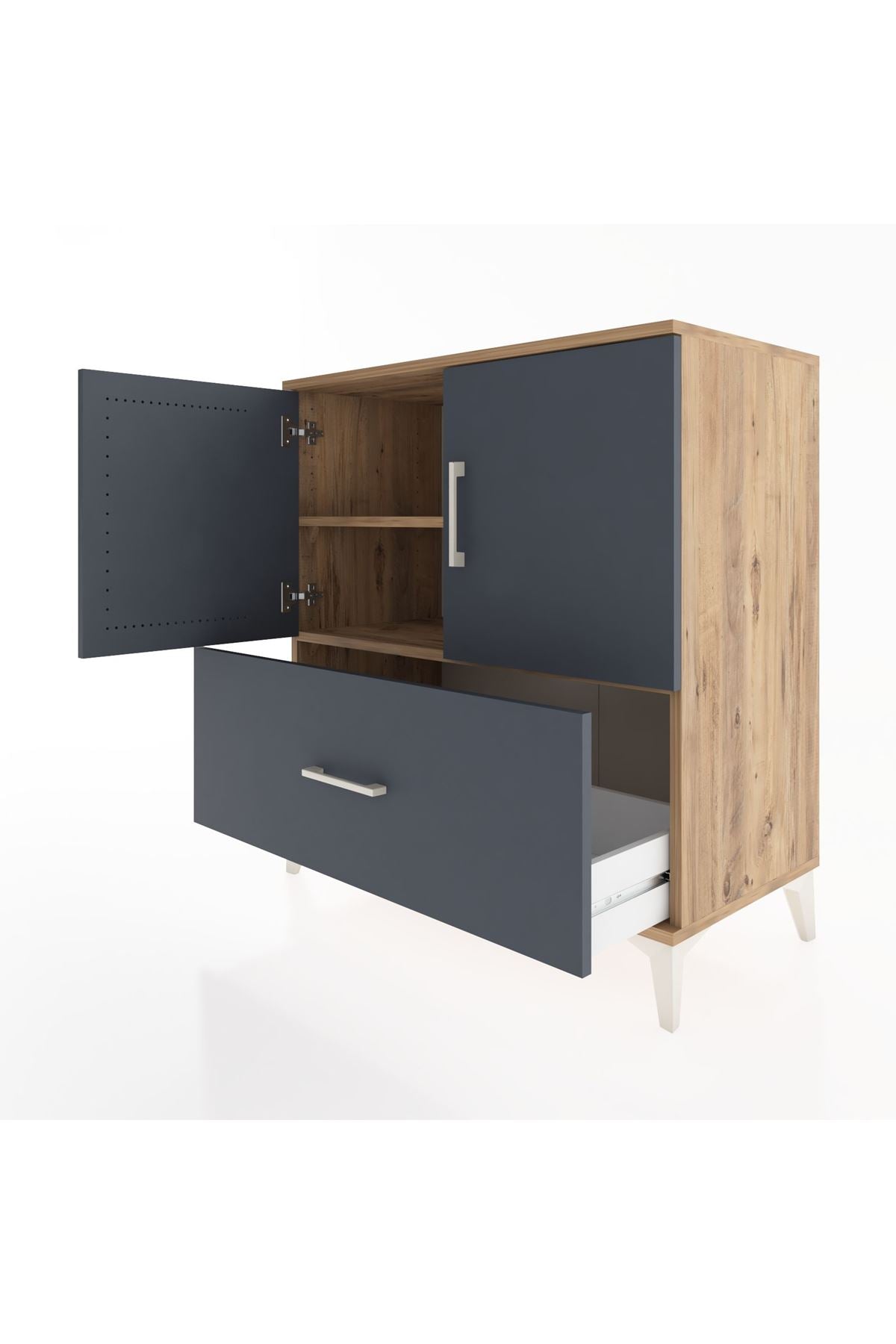 Hyperion Şifonyer 2 Raflı Tek Çekmeceli 2 Kapaklı 88x44x96 Çam-Antrasit