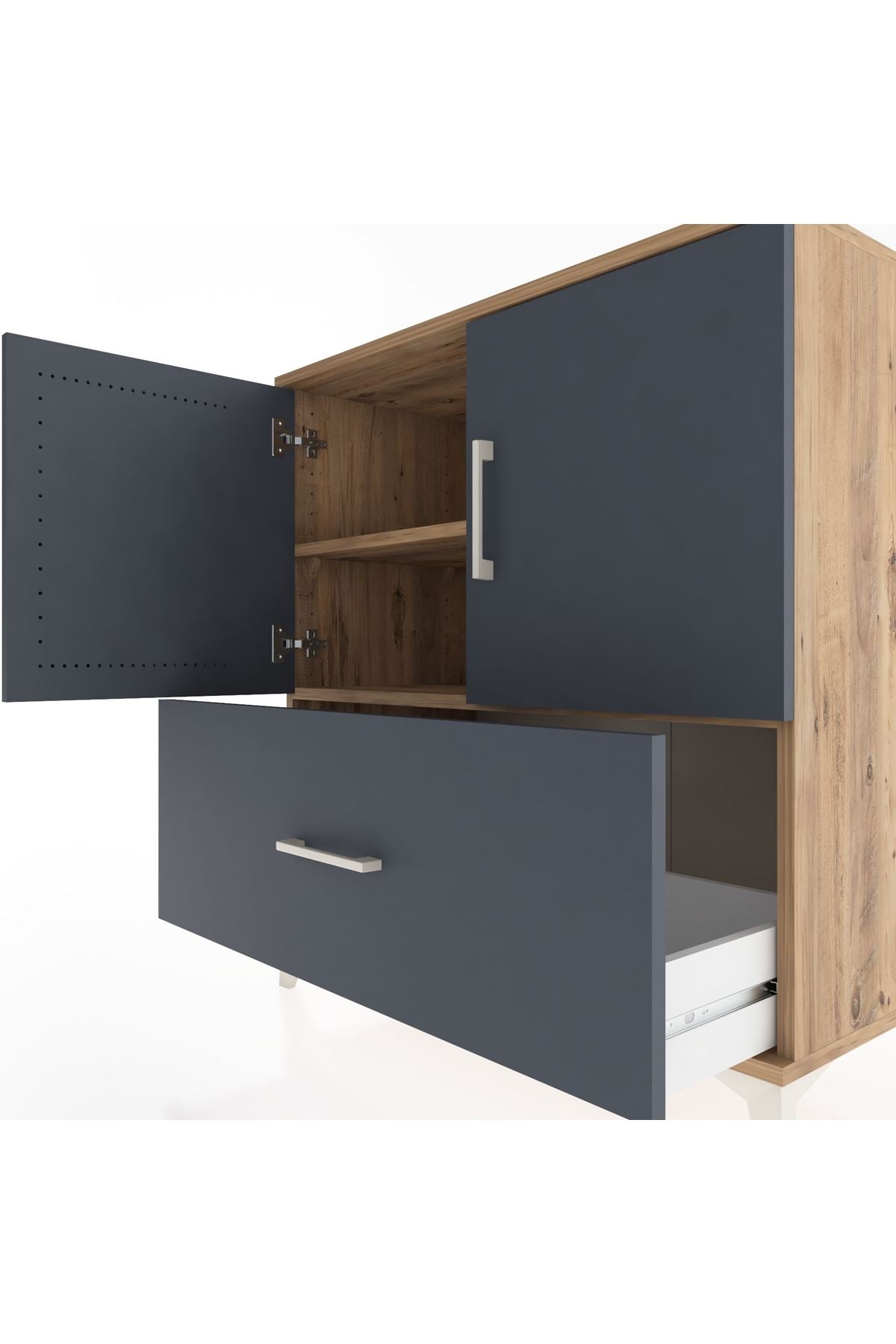 Hyperion Şifonyer 2 Raflı Tek Çekmeceli 2 Kapaklı 88x44x96 Çam-Antrasit