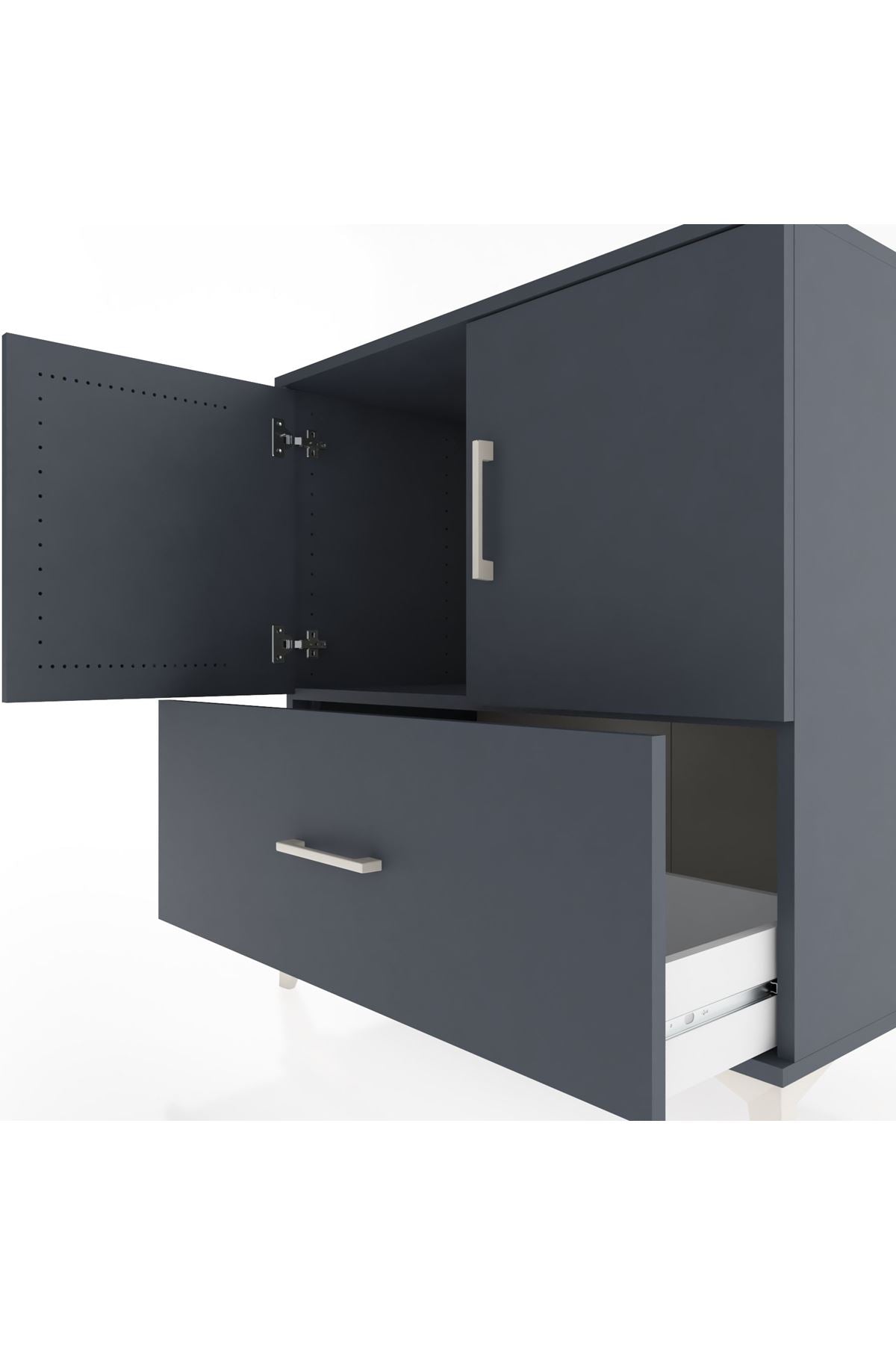 Hyperion Şifonyer Tek Raflı Tek Çekmeceli 2 Kapaklı 88x44x96 Antrasit-Antrasit