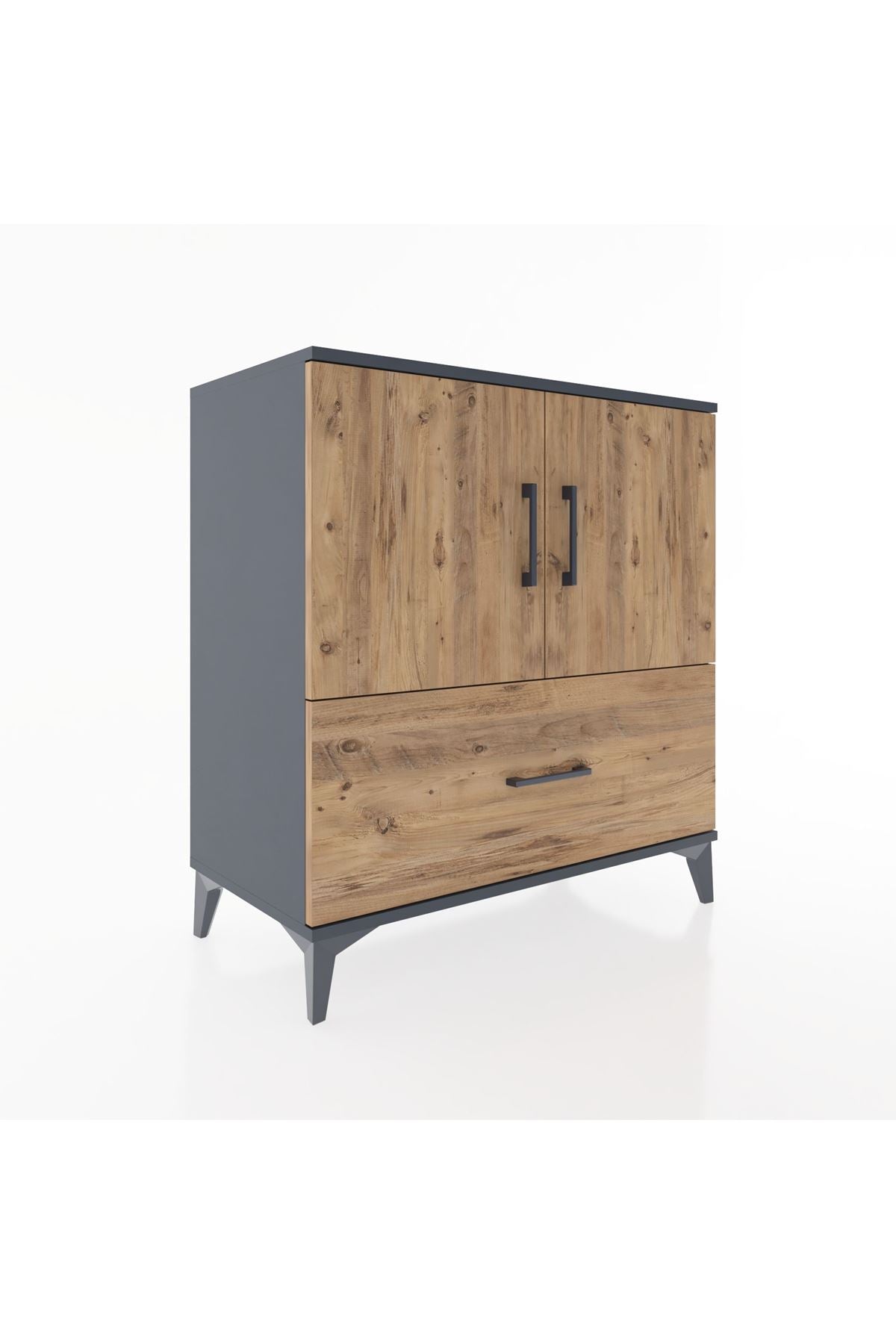 Hyperion Şifonyer Tek Raflı Tek Çekmeceli 2 Kapaklı 88x44x96 Antrasit-Çam