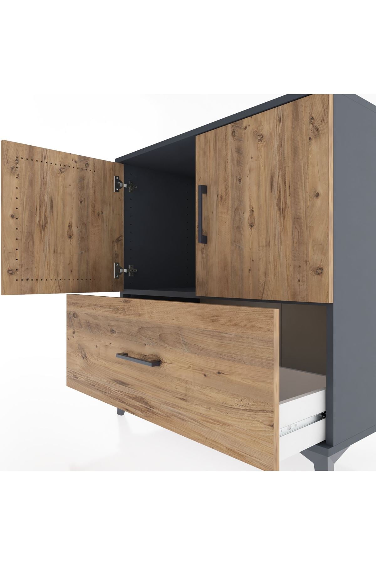 Hyperion Şifonyer Tek Raflı Tek Çekmeceli 2 Kapaklı 88x44x96 Antrasit-Çam