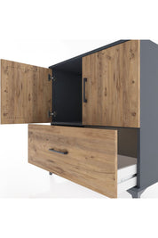 Hyperion Şifonyer Tek Raflı Tek Çekmeceli 2 Kapaklı 88x44x96 Antrasit-Çam