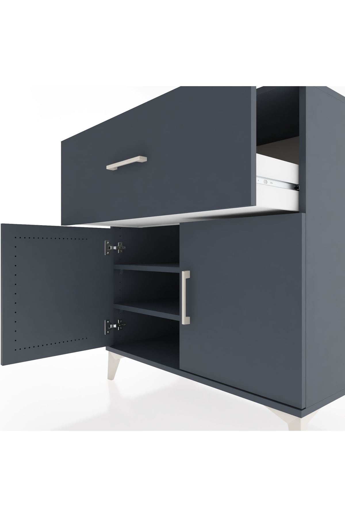 Hyperion Şifonyer 2 Raflı Tek Çekmeceli 2 Kapaklı 88x44x96 Antrasit-Antrasit