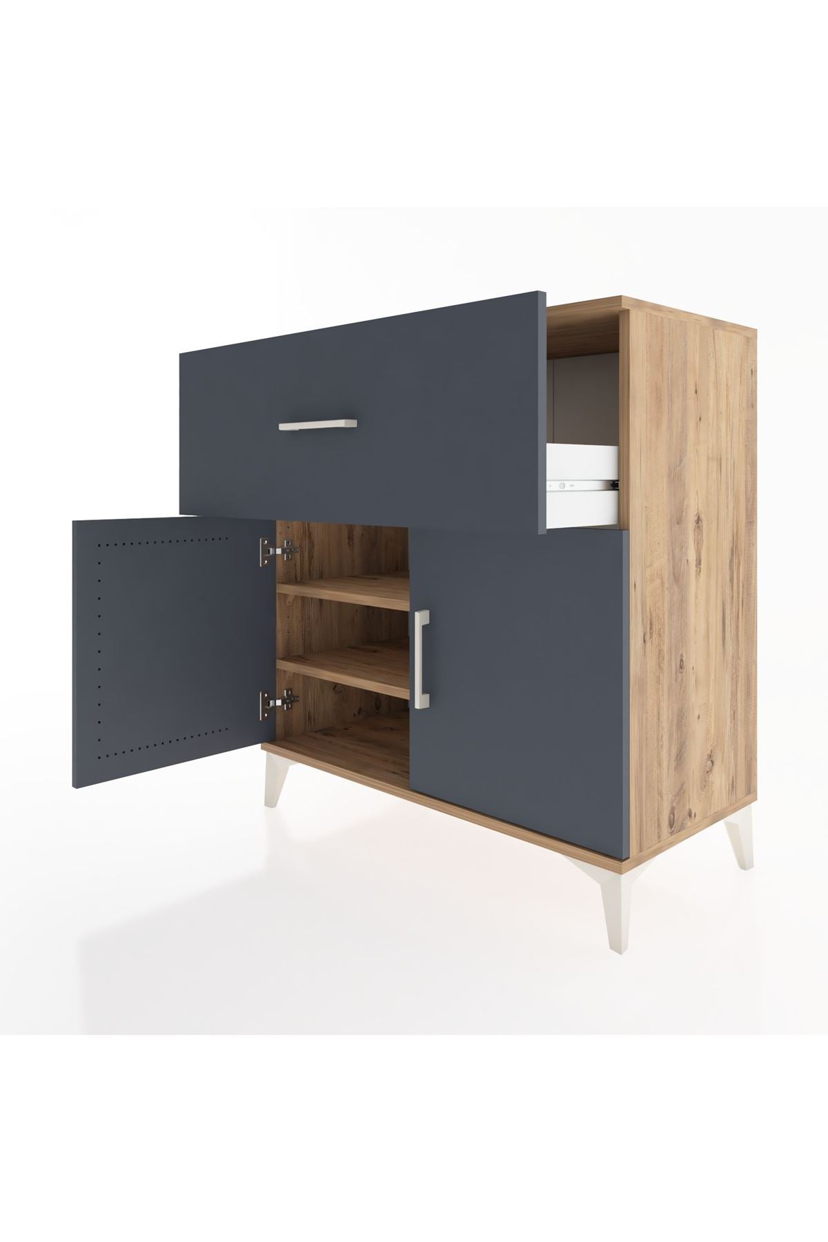 Hyperion Şifonyer 2 Raflı Tek Çekmeceli 2 Kapaklı 88x44x96 Çam-Antrasit