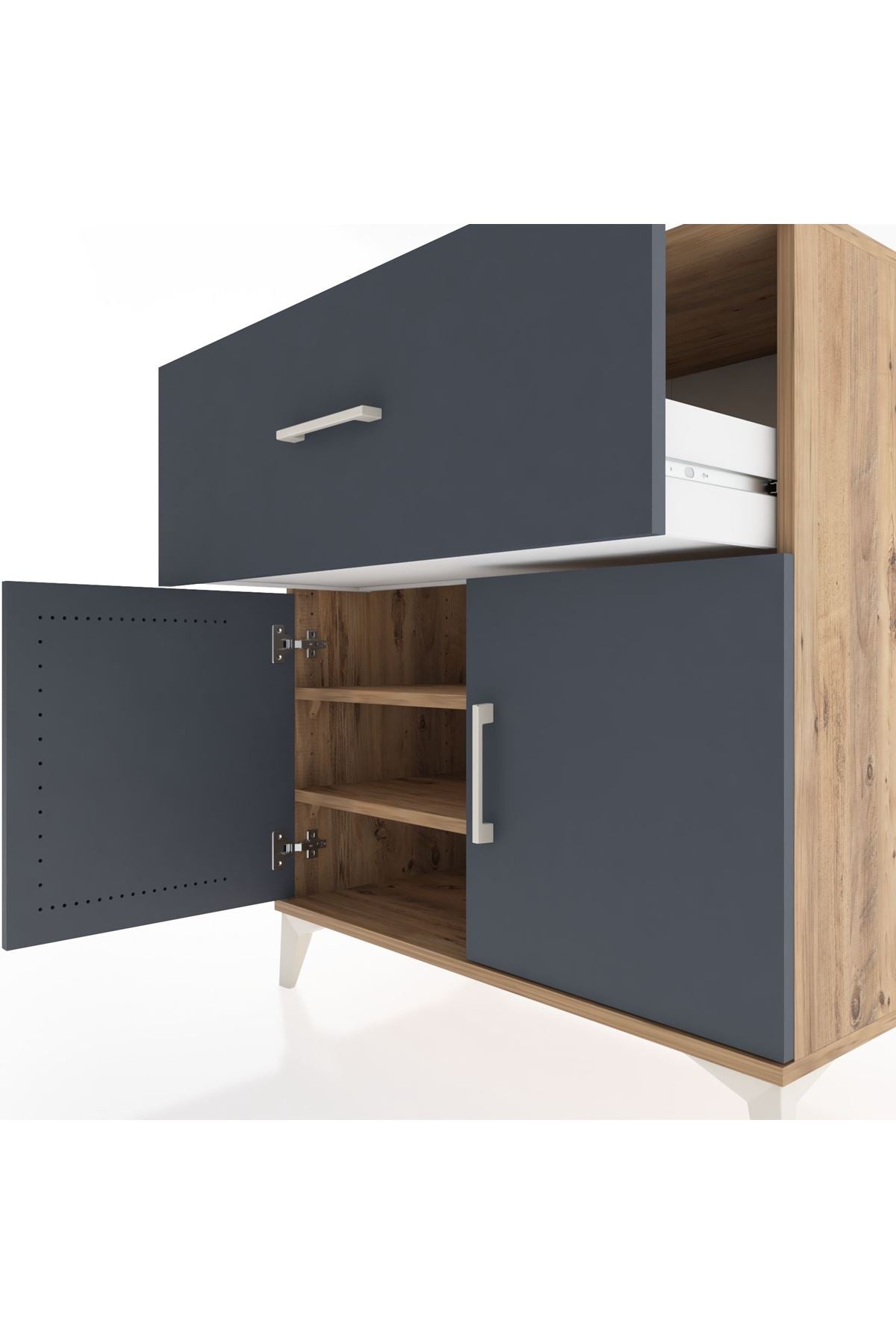 Hyperion Şifonyer 2 Raflı Tek Çekmeceli 2 Kapaklı 88x44x96 Çam-Antrasit