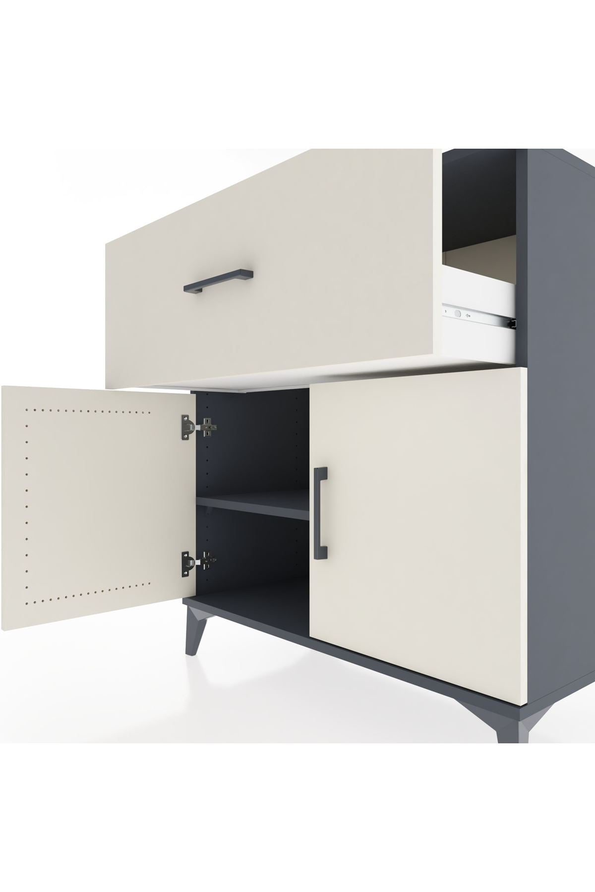 Hyperion Şifonyer Tek Raflı Tek Çekmeceli 2 Kapaklı 88x44x96 Antrasit-Aytaşı