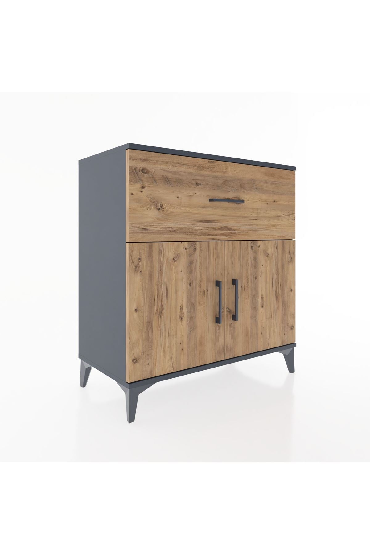 Hyperion Şifonyer Tek Raflı Tek Çekmeceli 2 Kapaklı 88x44x96 Antrasit-Çam