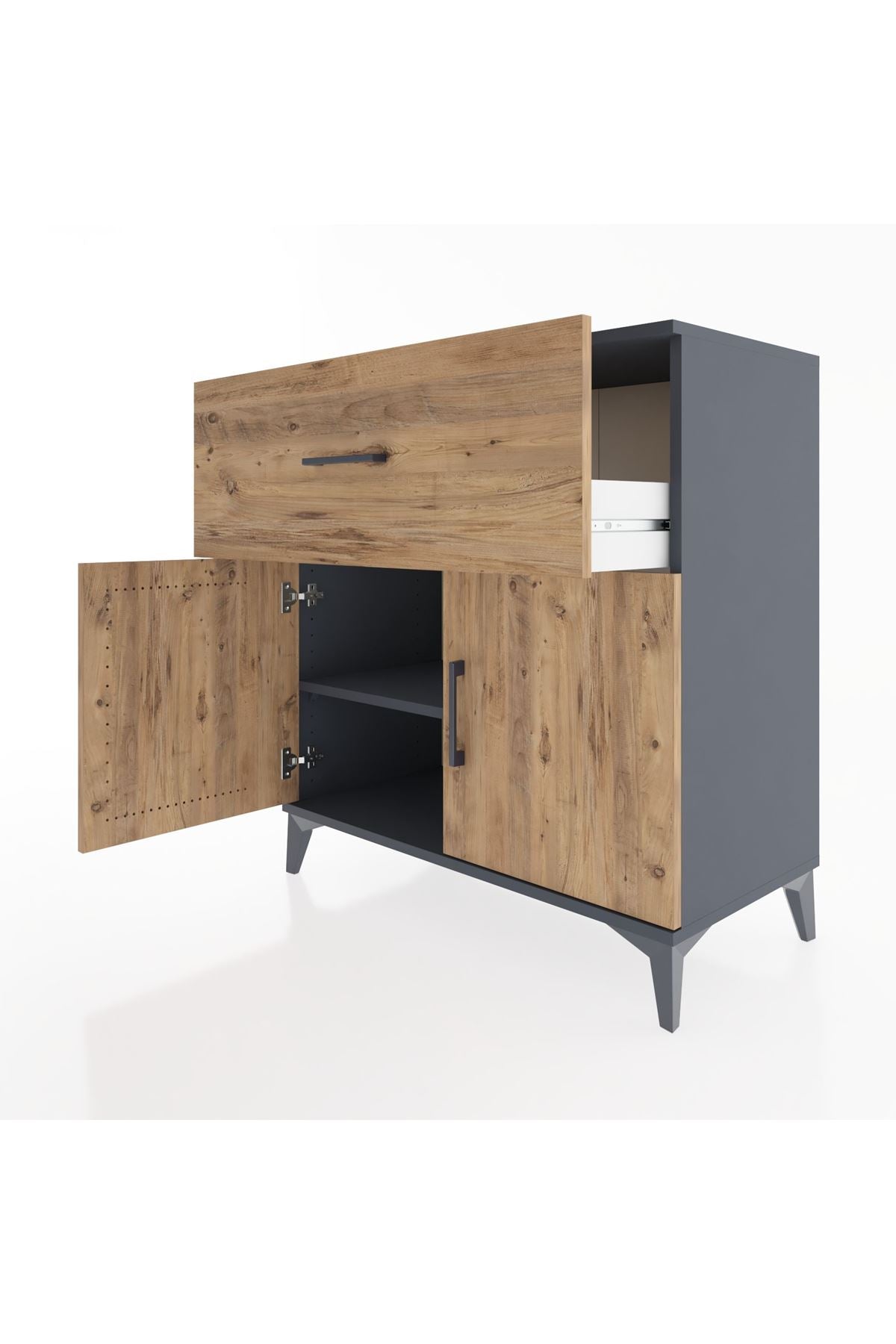 Hyperion Şifonyer Tek Raflı Tek Çekmeceli 2 Kapaklı 88x44x96 Antrasit-Çam