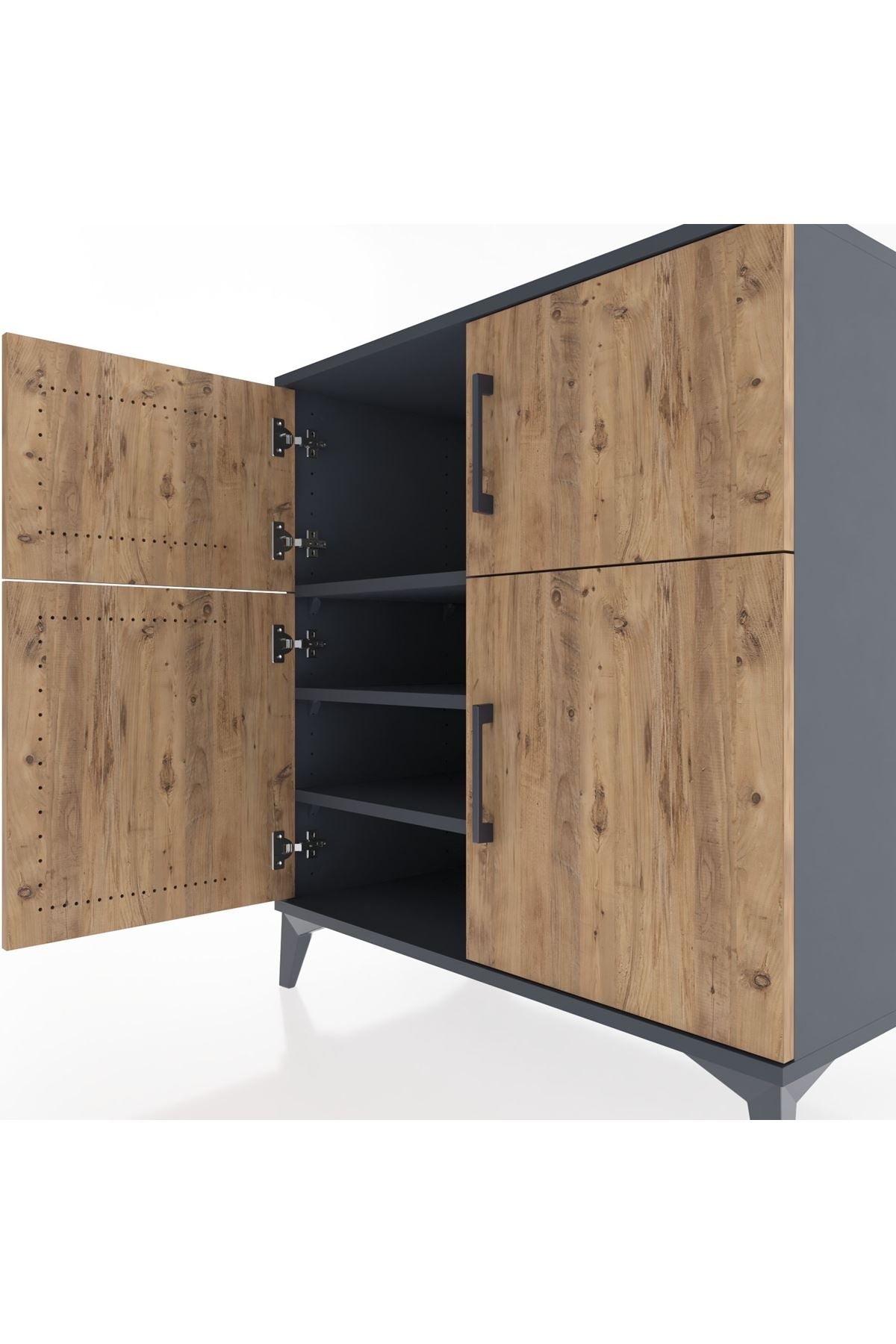 Hyperion Şifonyer 3 Raflı 4 Kapaklı 88x44x96 Antrasit-Çam