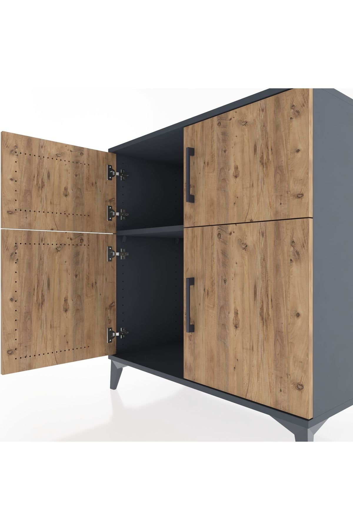 Hyperion Şifonyer Tek Raflı 4 Kapaklı 88x44x96 Antrasit-Çam