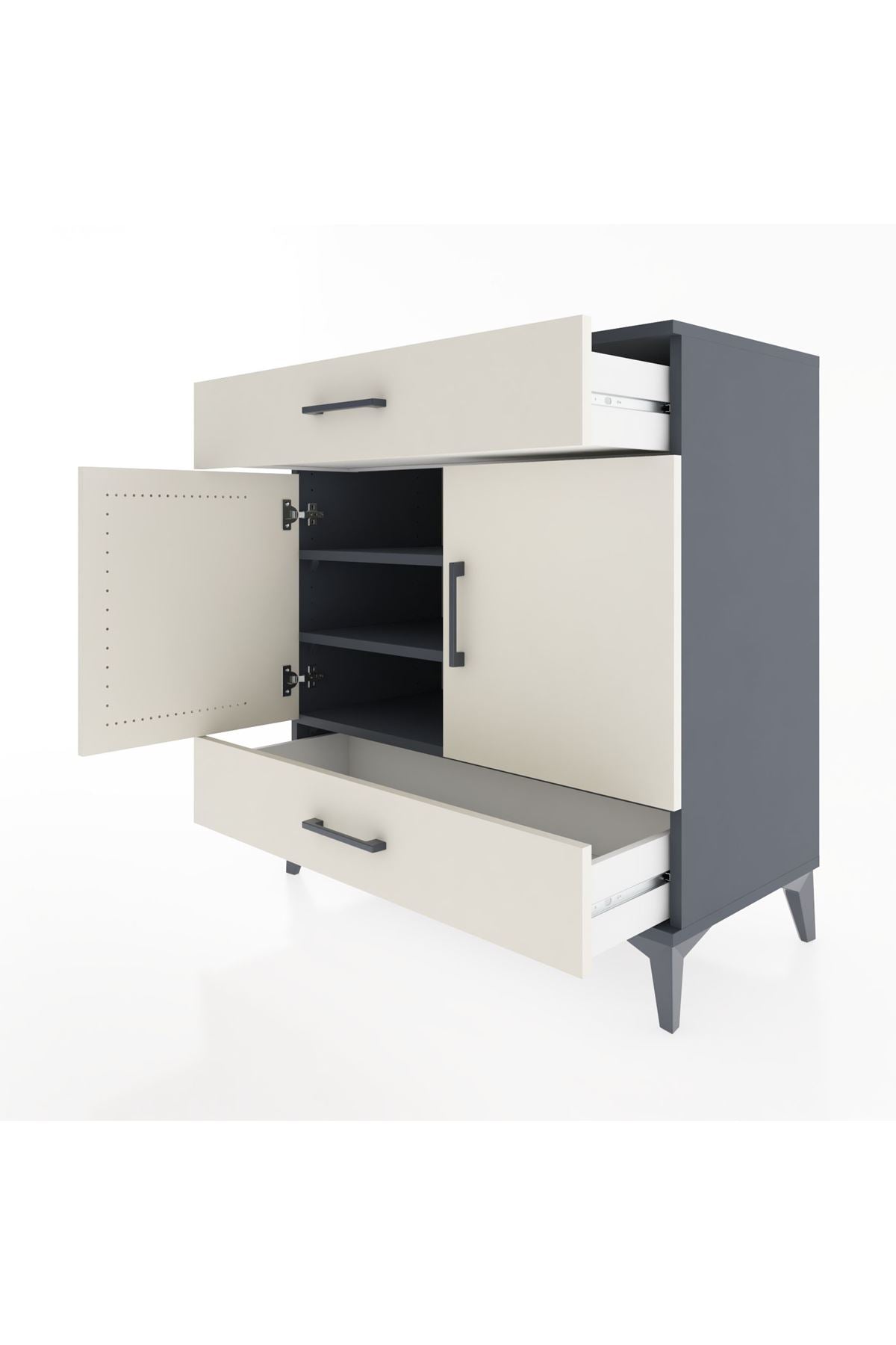 Hyperion Şifonyer 3 Raflı 2 Çekmeceli 2 Kapaklı 88x44x96 Antrasit-Aytaşı