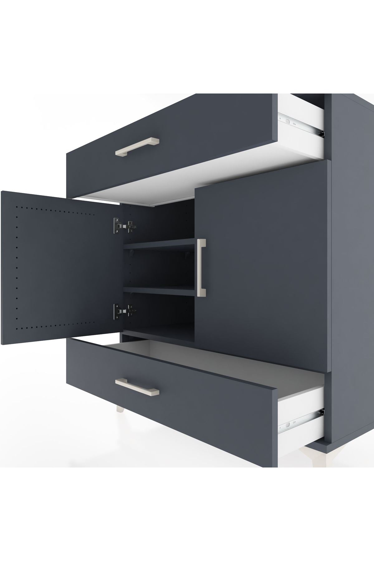 Hyperion Şifonyer 3 Raflı 2 Çekmeceli 2 Kapaklı 88x44x96 Antrasit-Antrasit